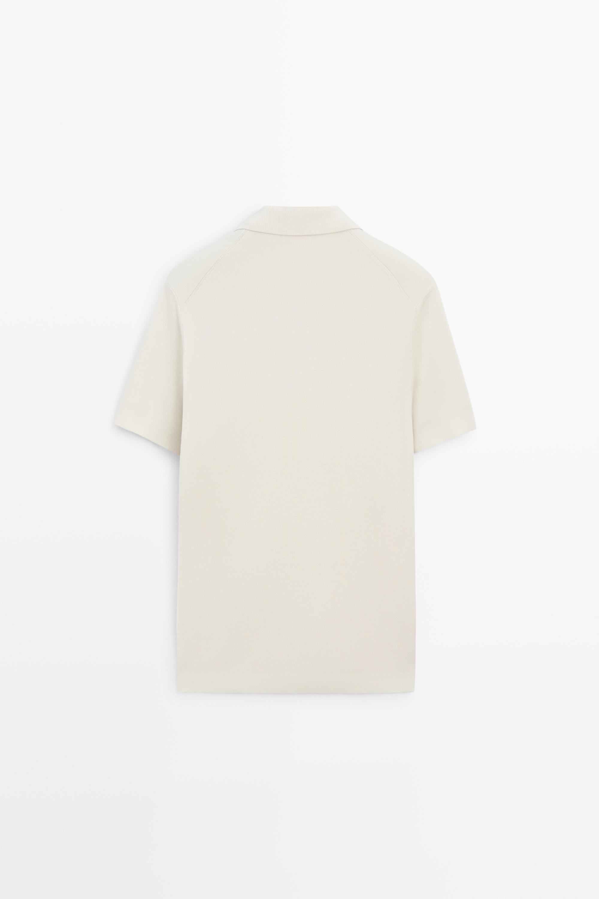 Flowing cotton blend knit polo shirt — CREAM