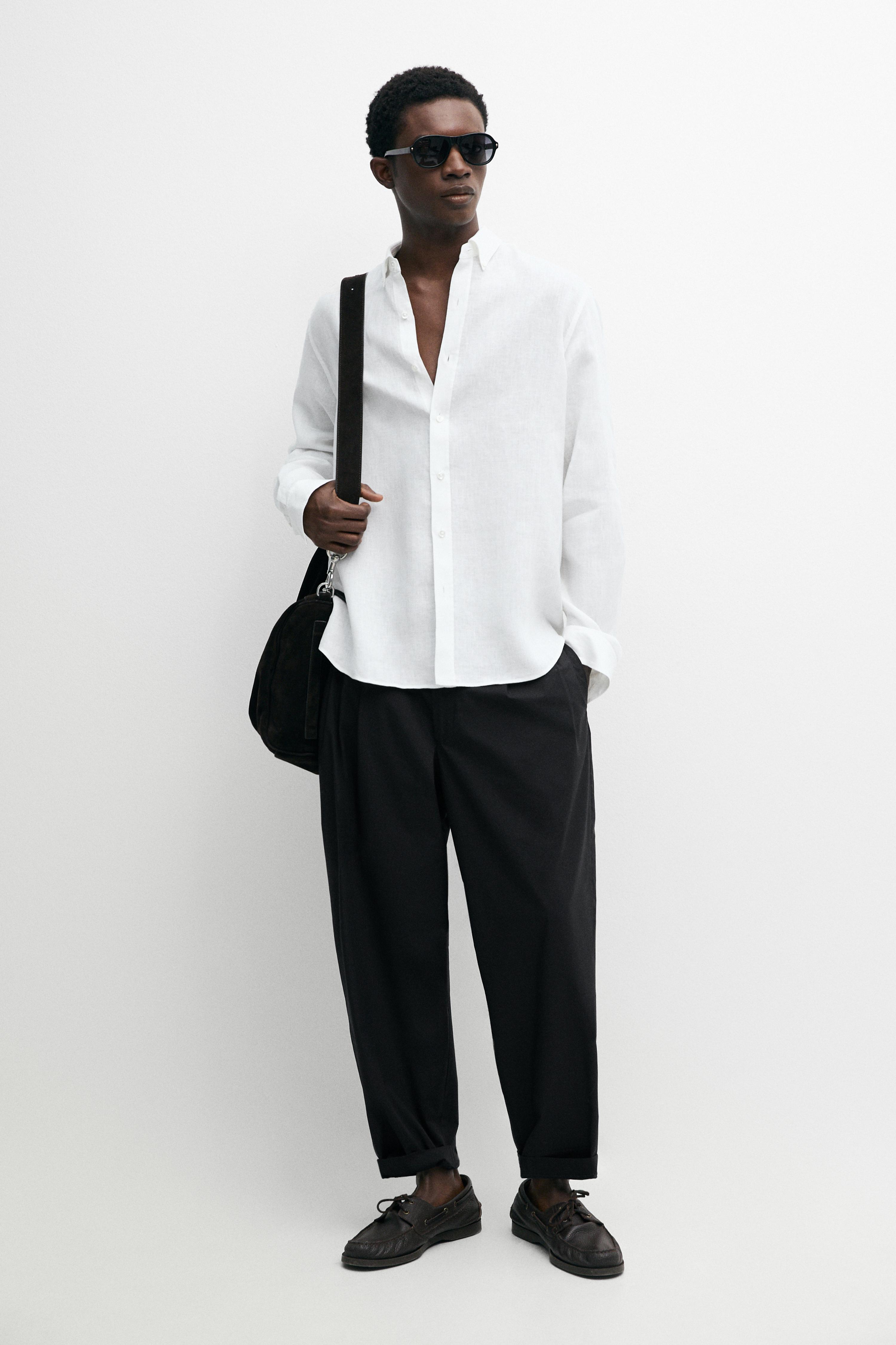 100% linen regular fit shirt — WHITE