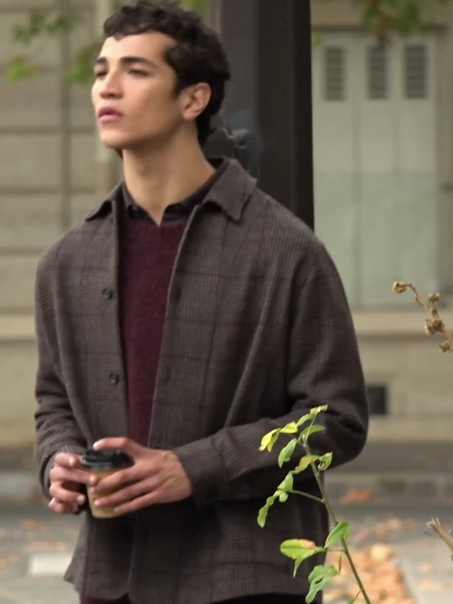 Wool blend check overshirt