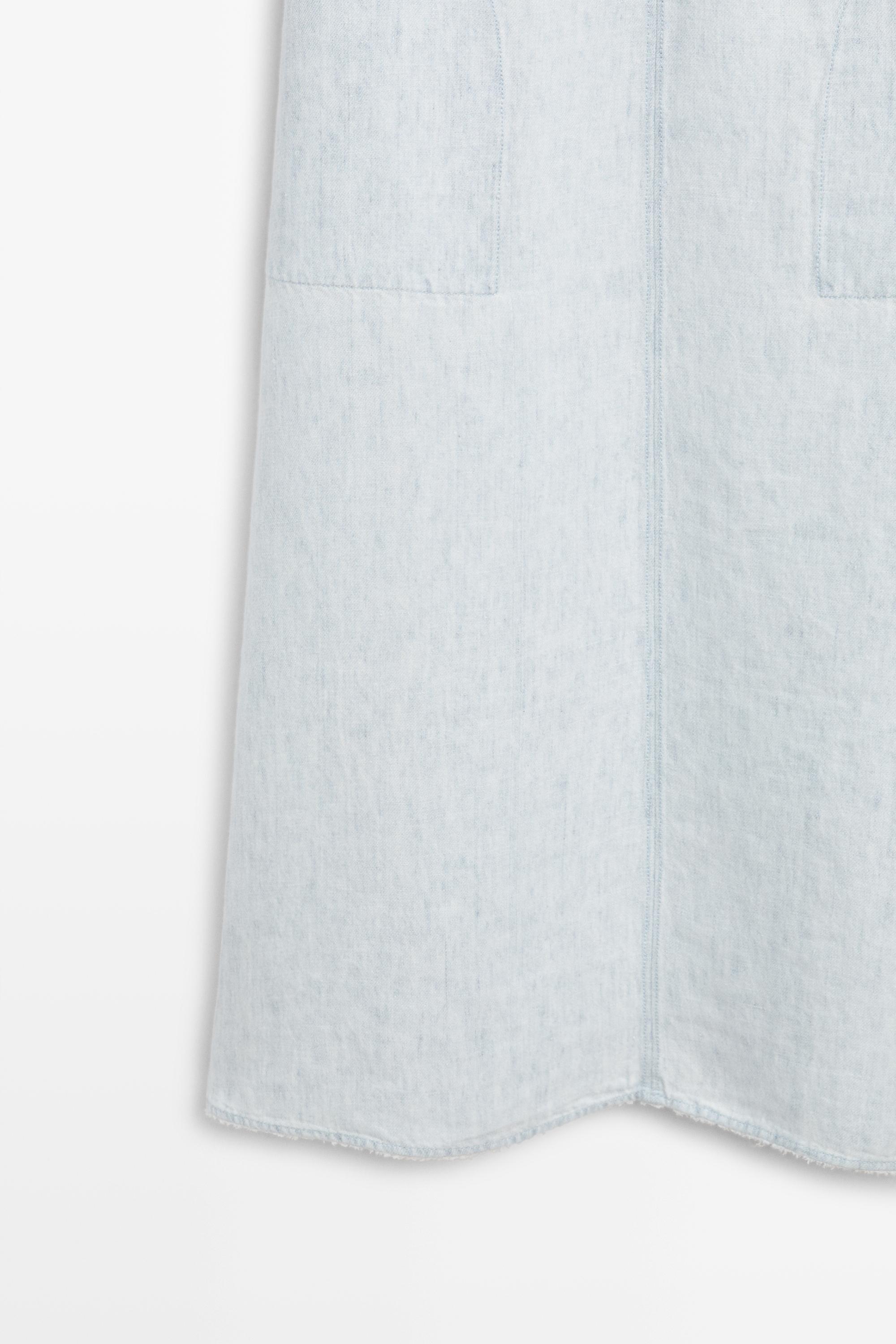 100% Linen Midi Dress - STUDIO — Light Blue