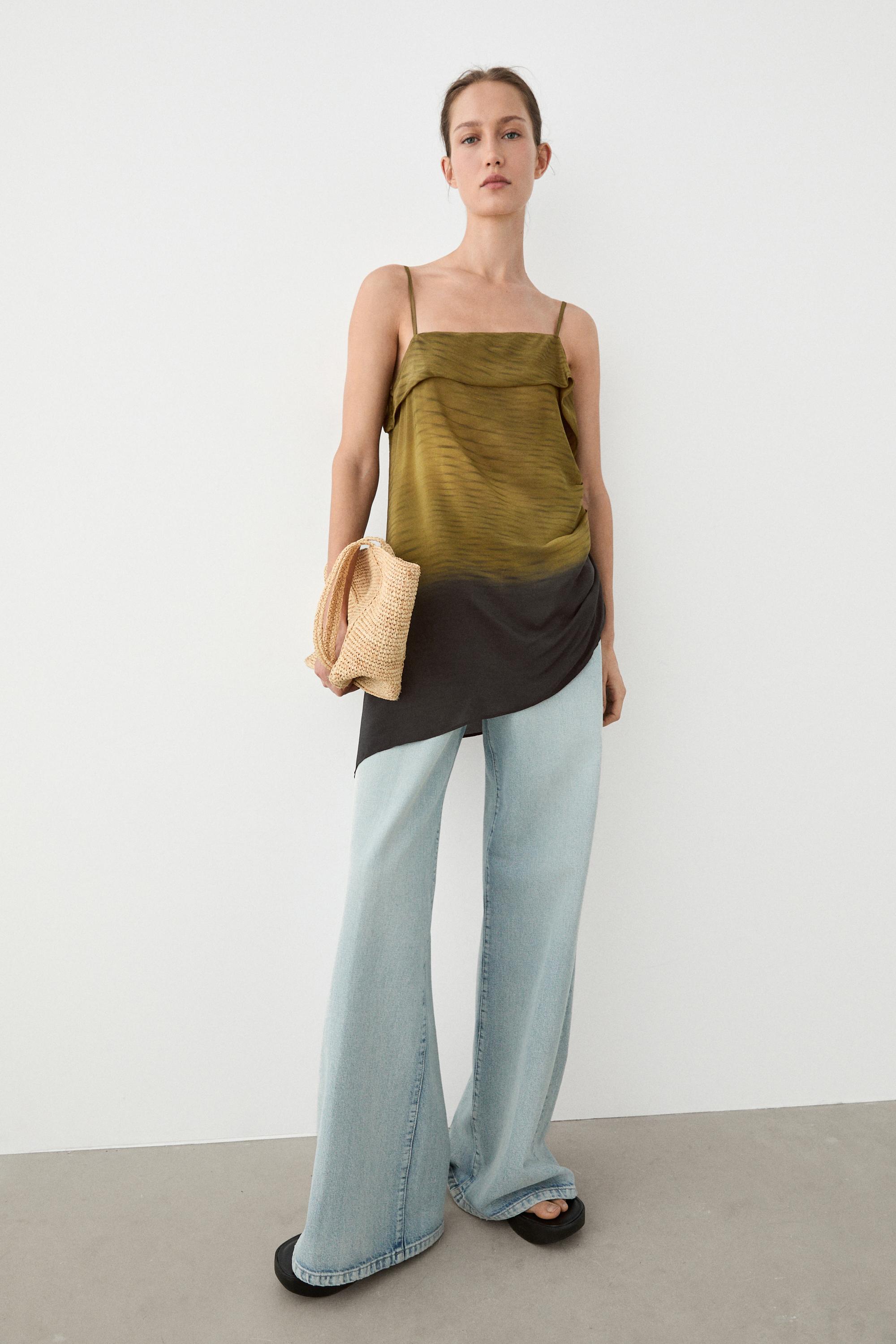 Asymmetric strappy top with draped detail — KHAKI GREEN