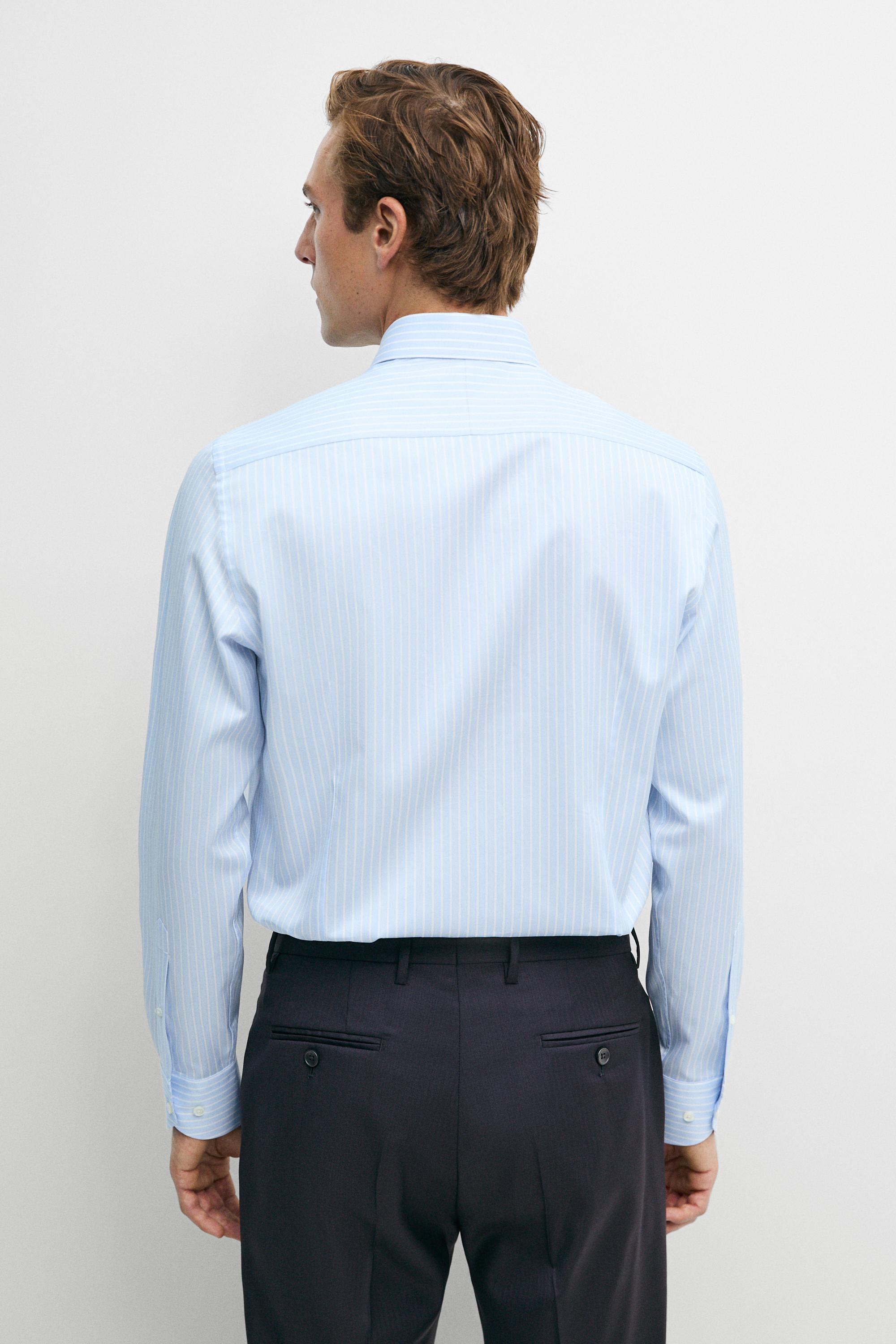 Slim fit striped 100% cotton shirt — SKY BLUE
