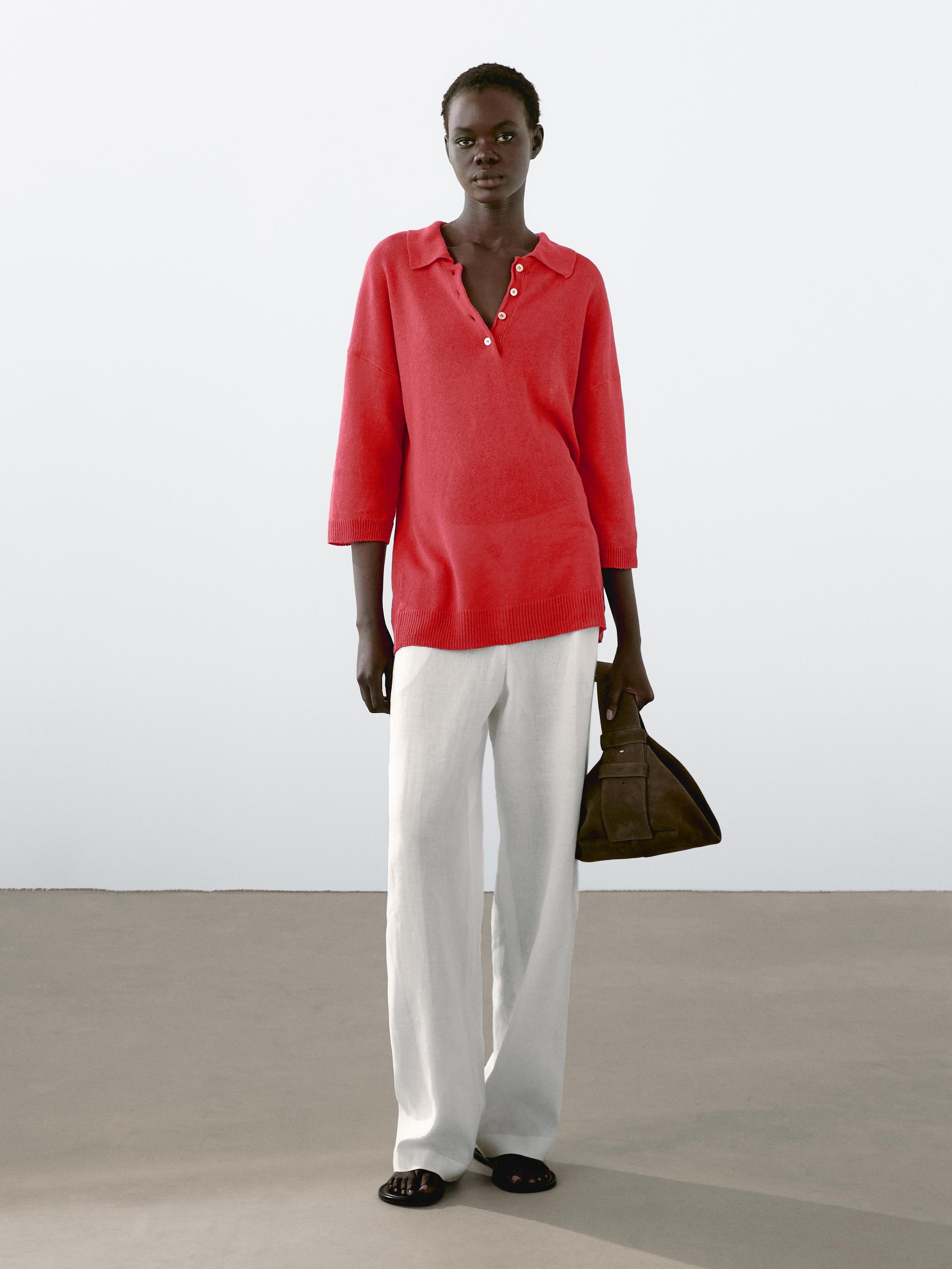 Pull en maille col polo oversize