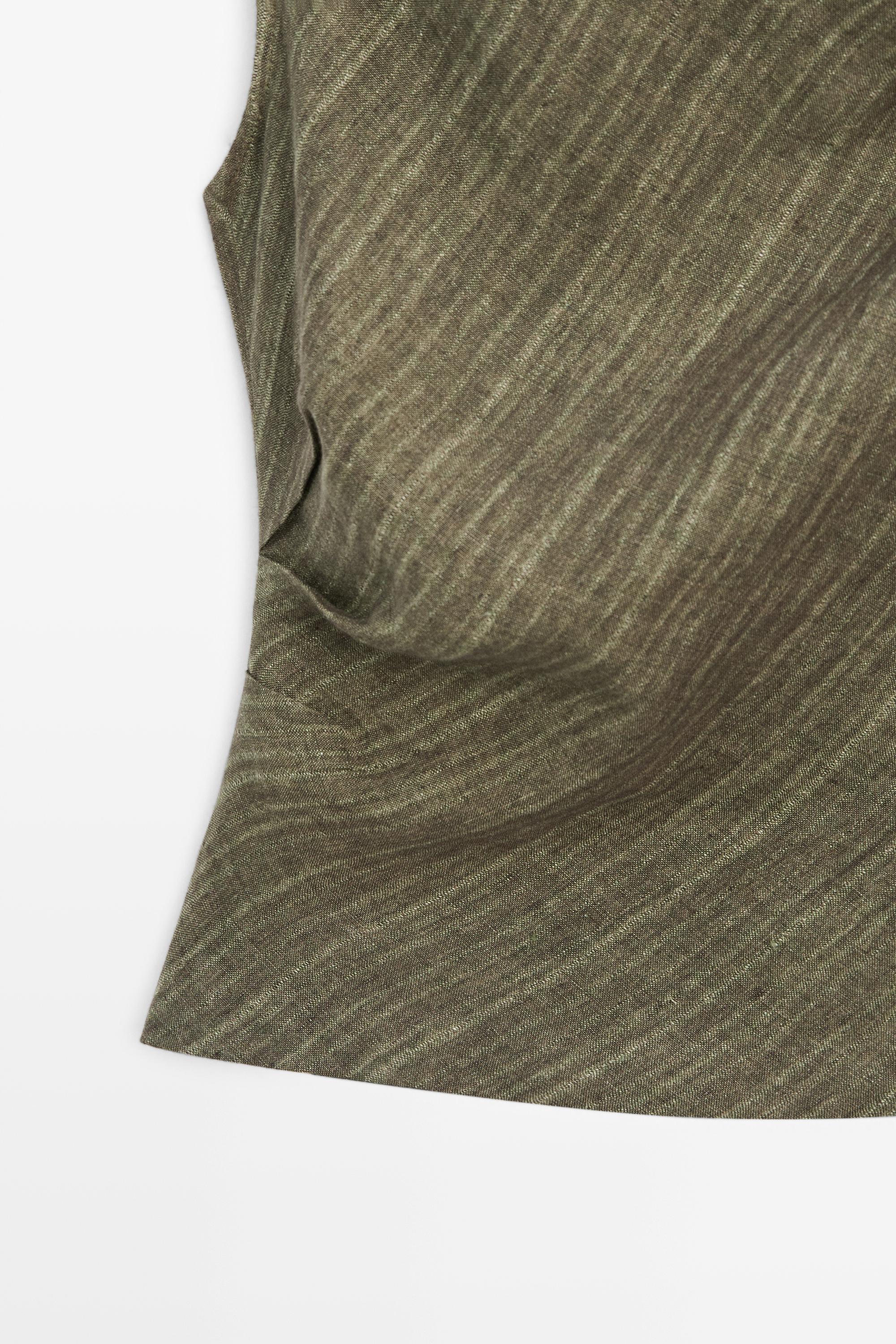 Total look 100% linen asymmetric top — DARK KHAKI