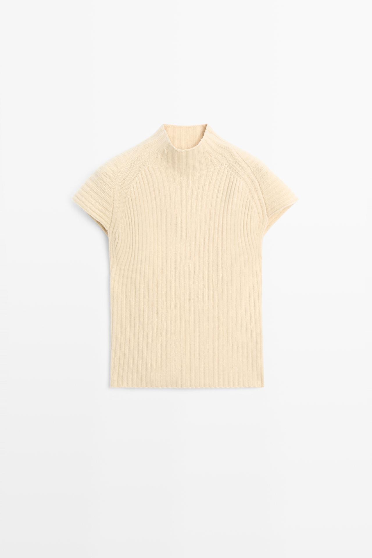 100% cashmere ribbed knit vest — Vanilla