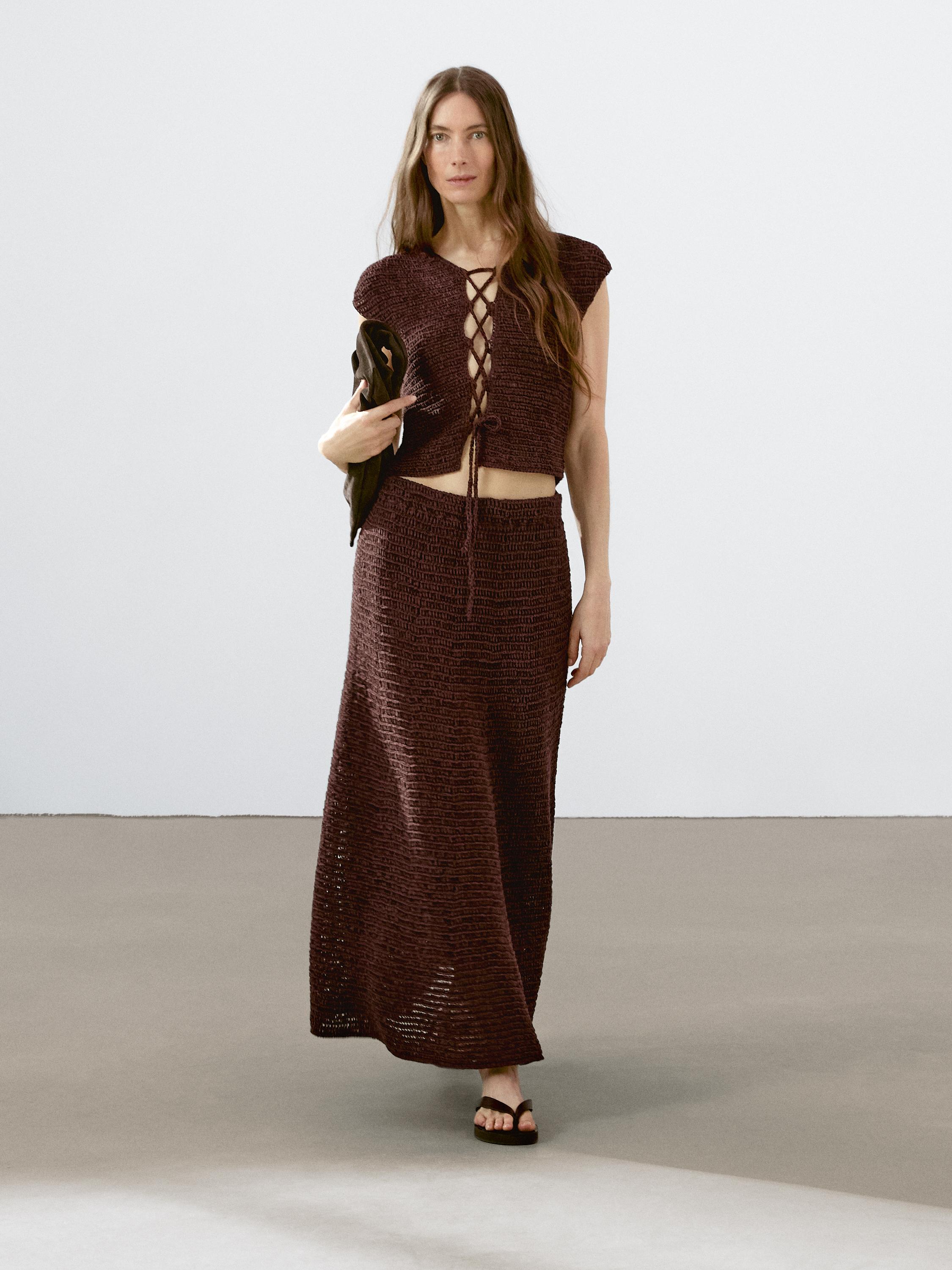 جاكيت فيست كروشيه من القطن المخلوط مفصل بربطة