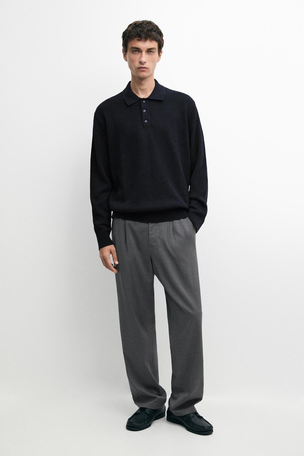 Button-detail polo knit sweater