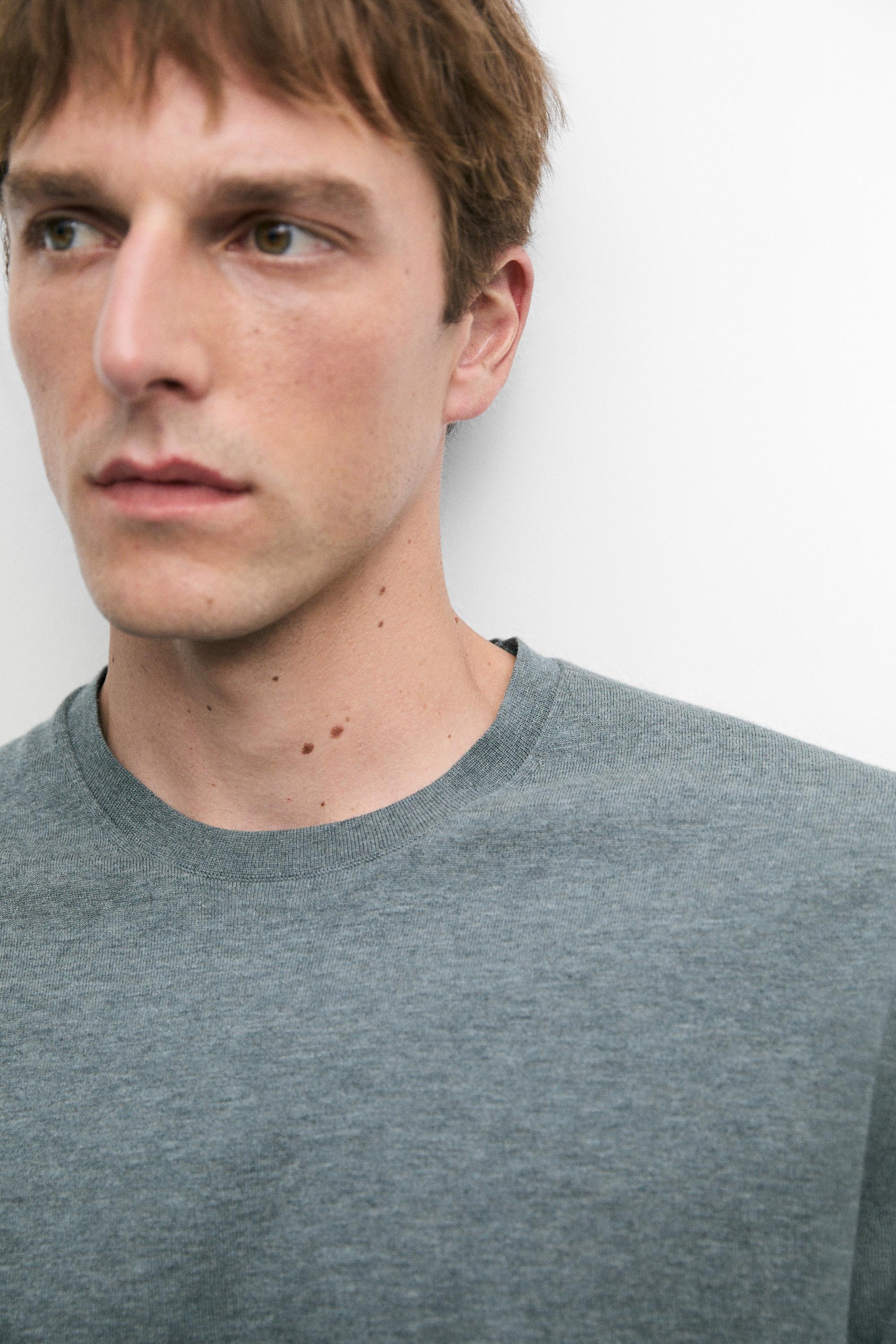 100% cotton short sleeve knit sweater — Blue
