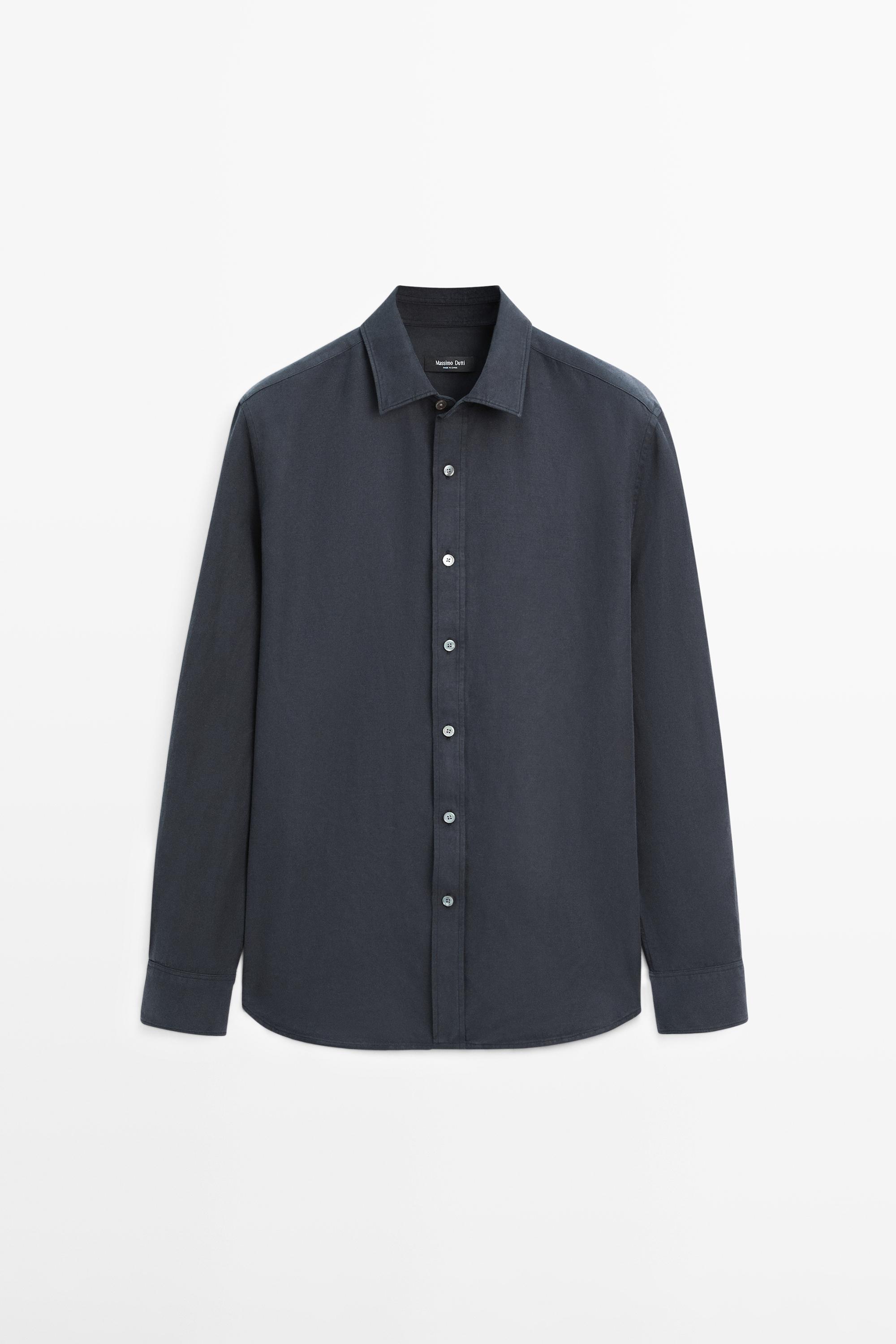 Regular fit linen blend shirt — NAVY BLUE