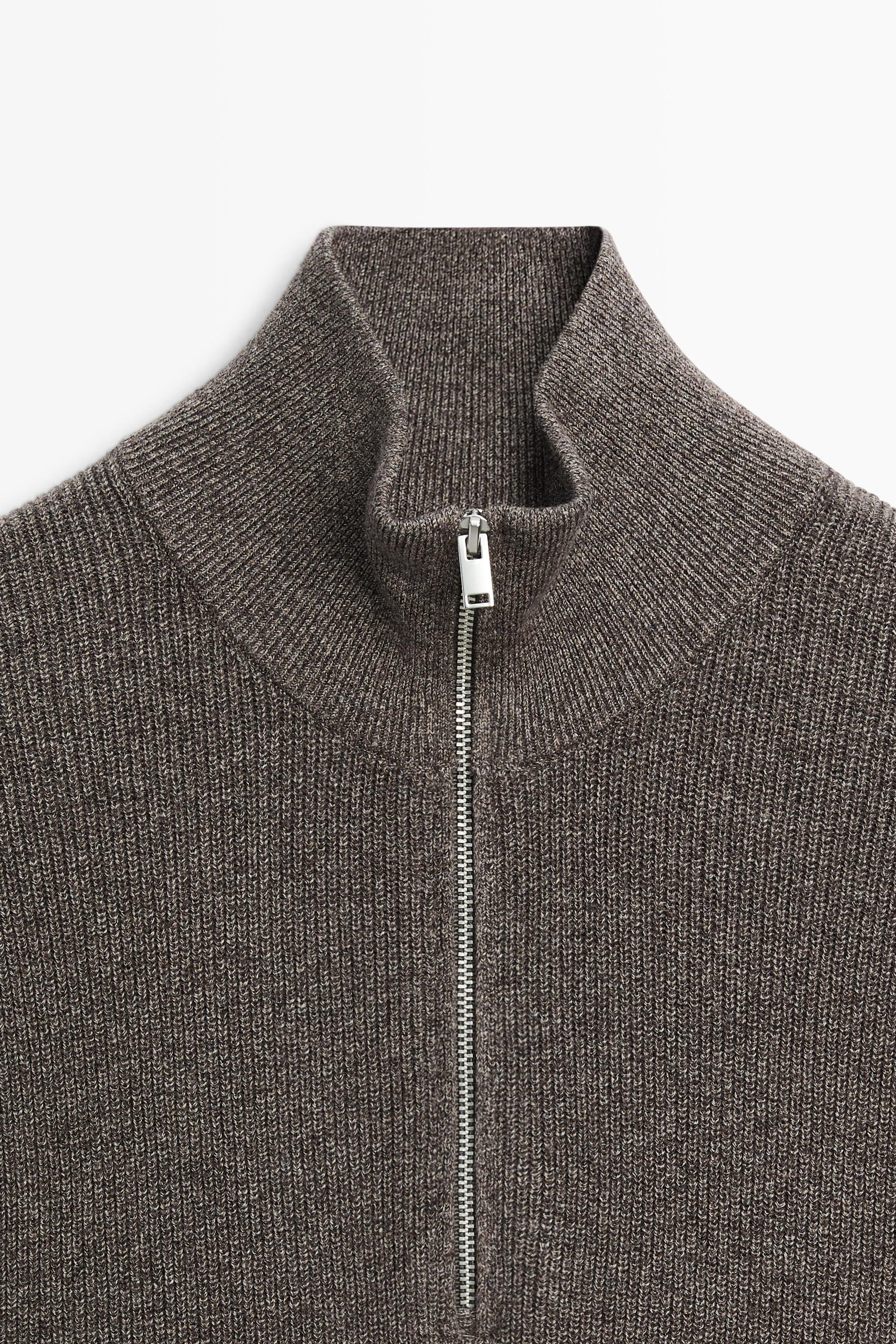 Mock neck knit sweater with zip — MINK