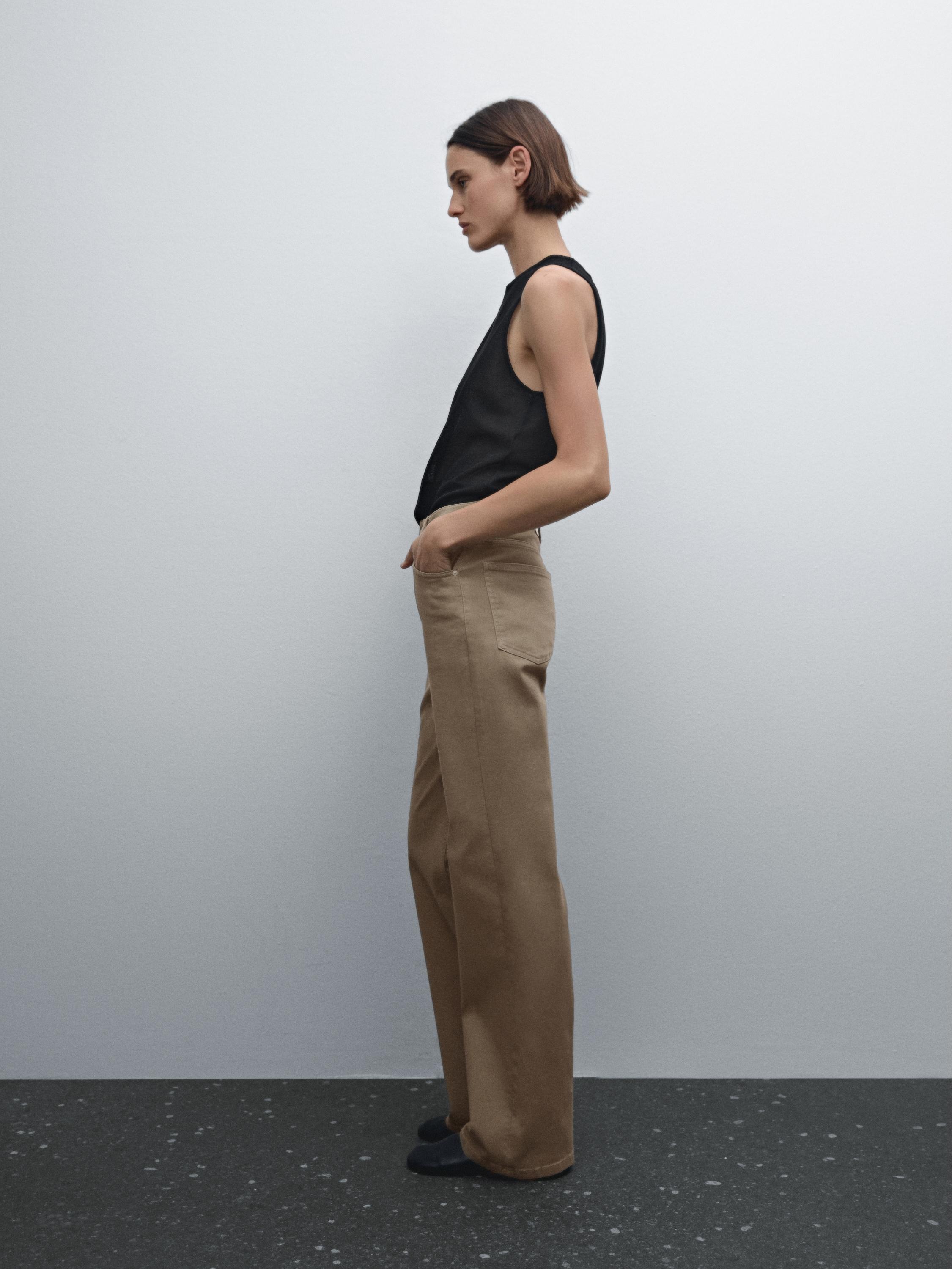High-waist straight fit denim trousers
