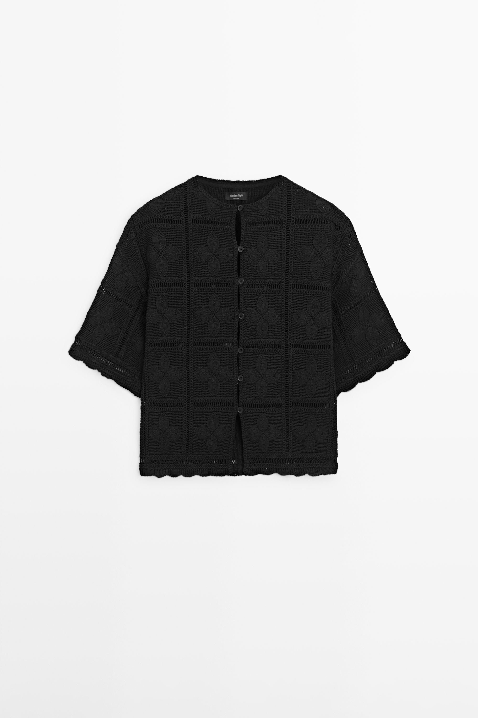 Cutwork crochet cardigan — BLACK