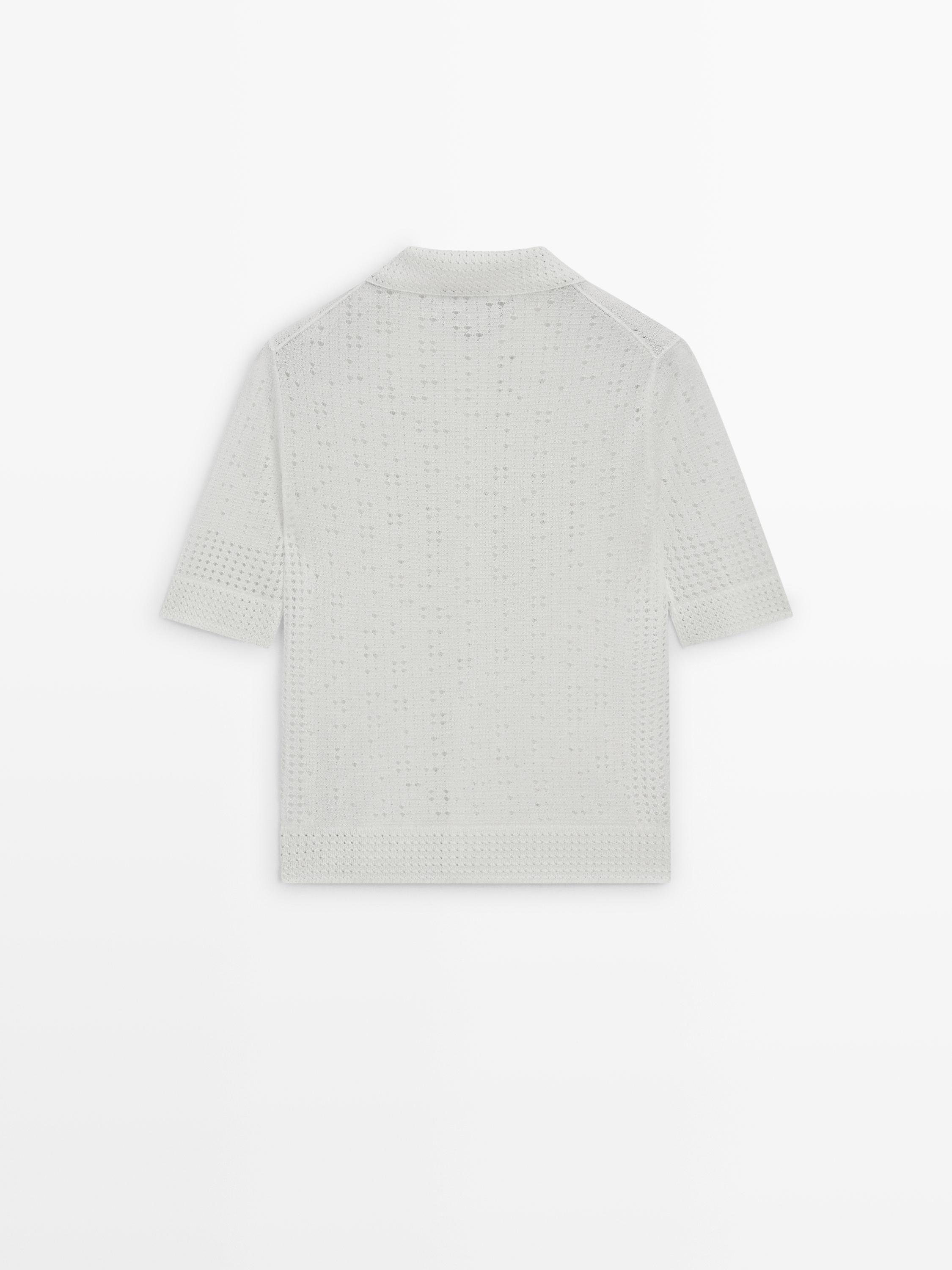 Knit sweater with a polo collar — CREAM