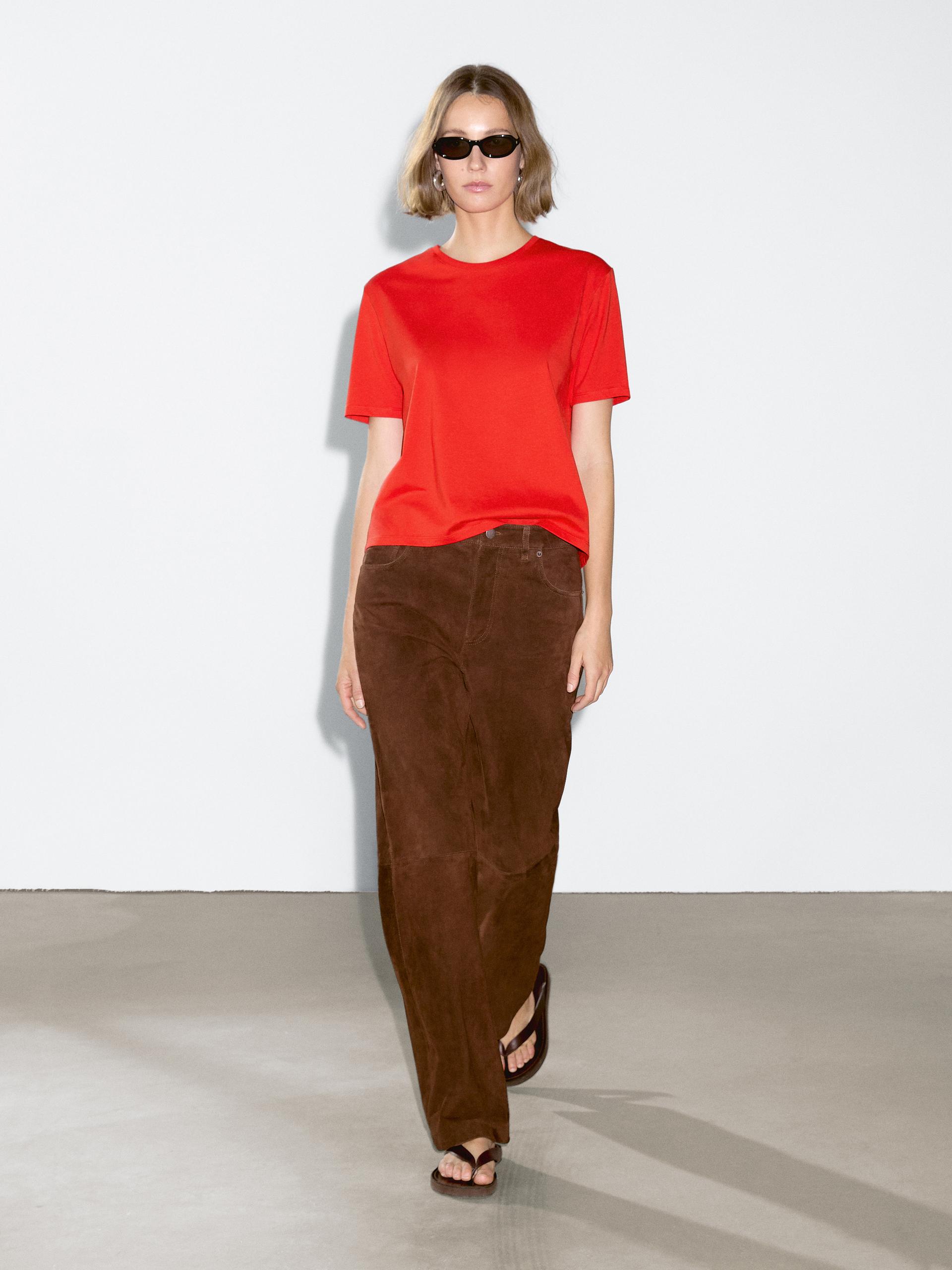Maglietta A Maniche Corte Regular Fit - Rosso - Xs - Massimo Dutti - Femminile