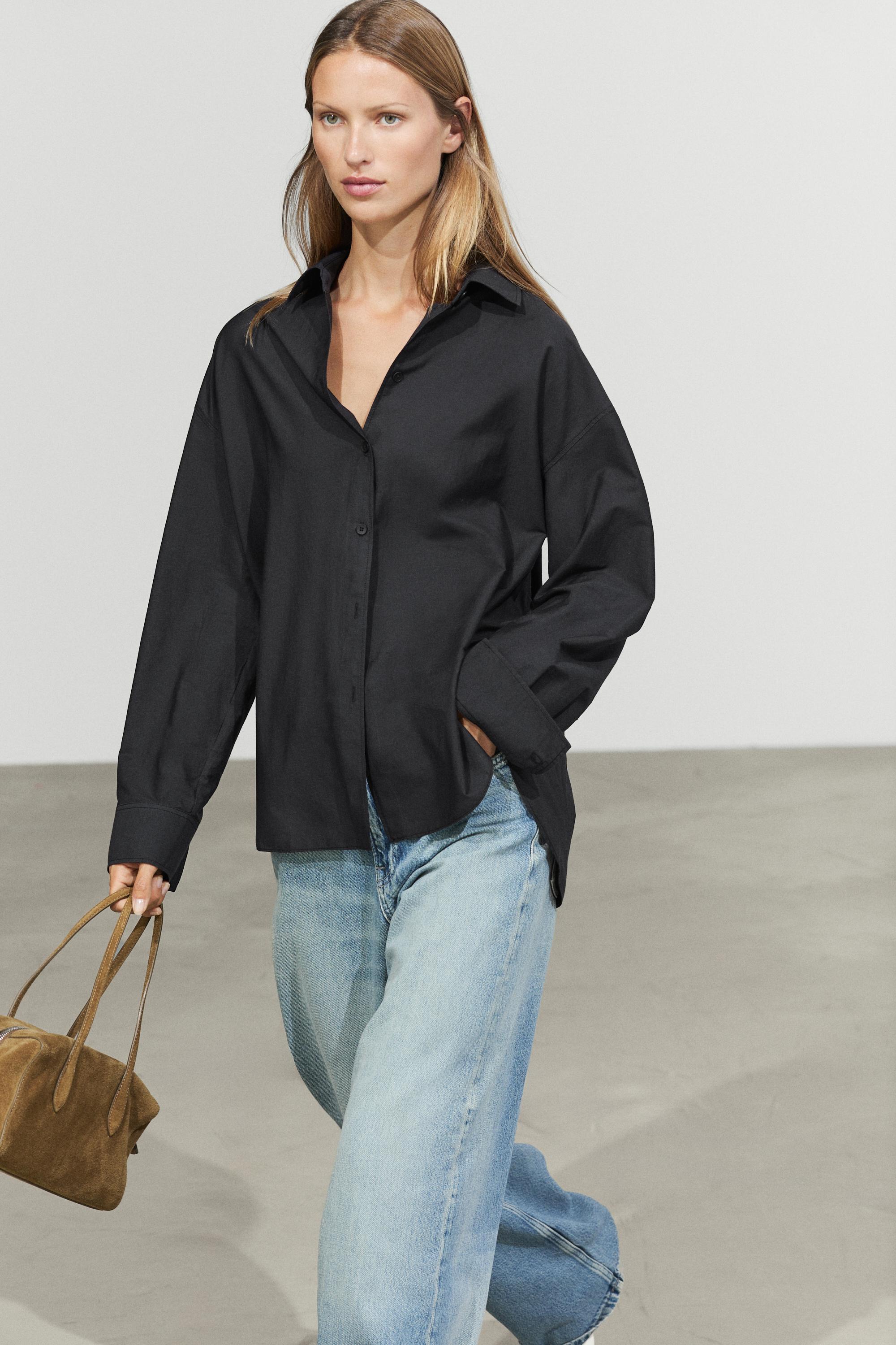Flowing cotton-silk shirt — BLACK