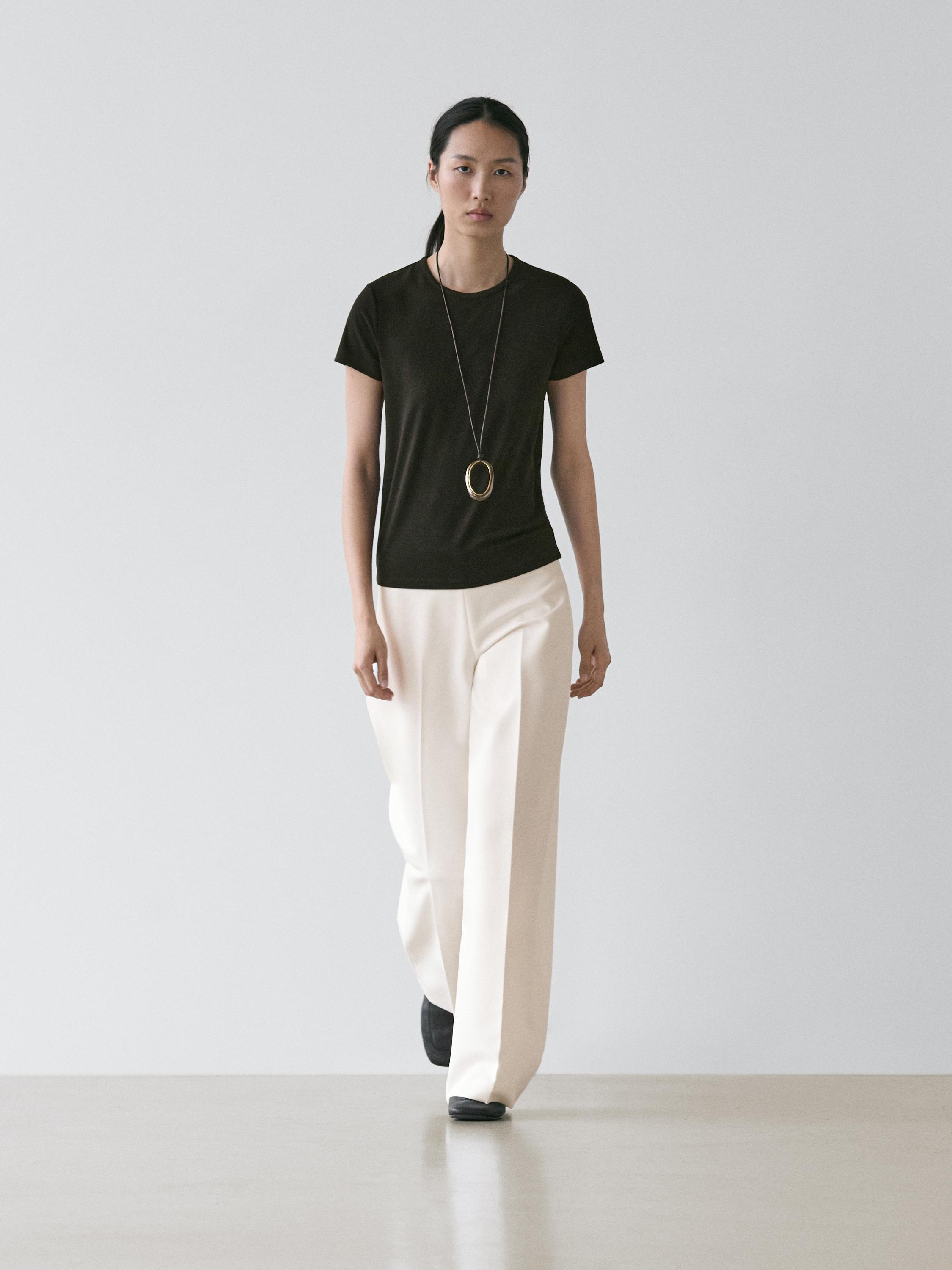 Lyocell blend short sleeve T-shirt — BLACK