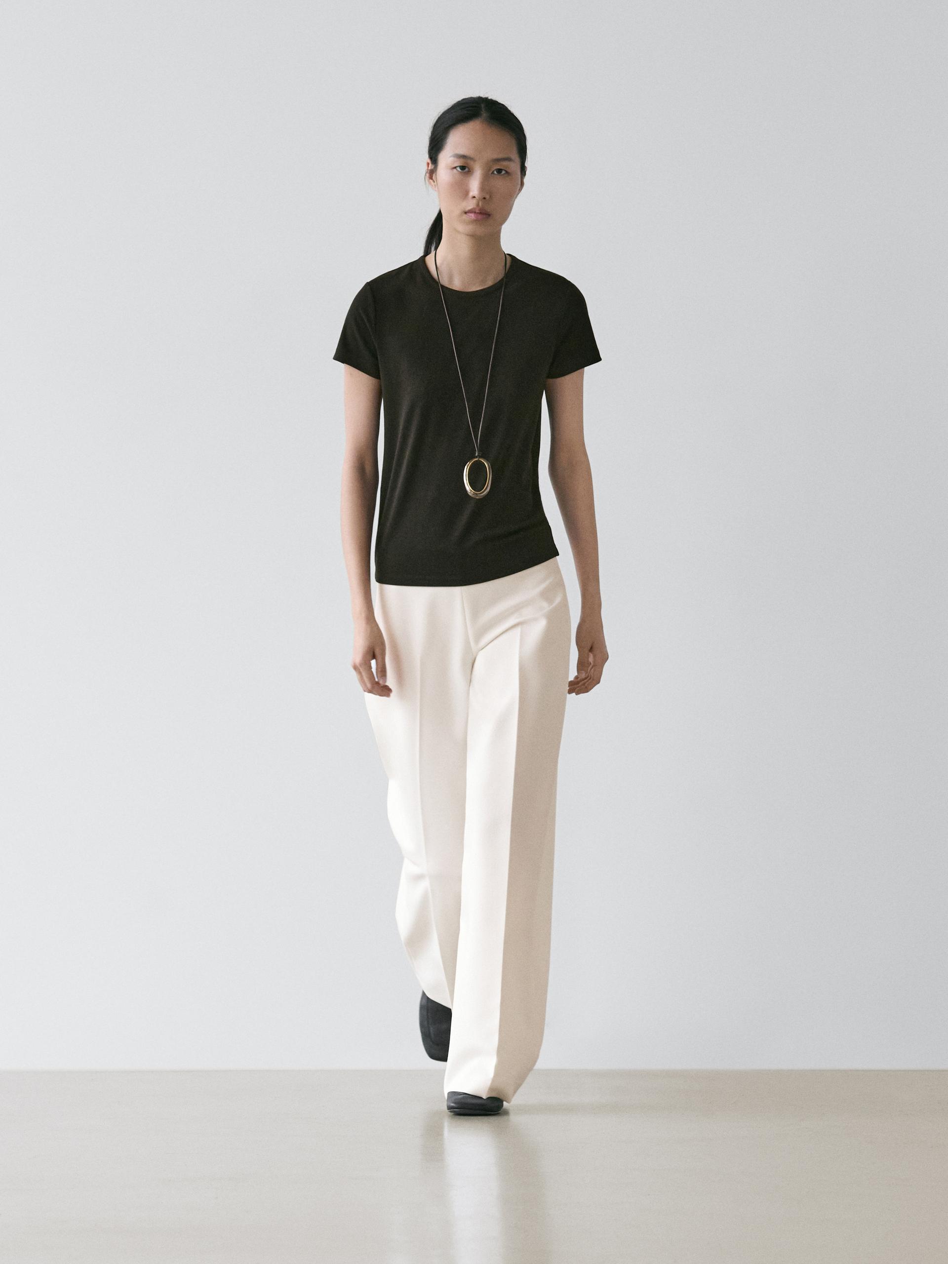 T-Shirt Manches Courtes En Fibre De Cellulose - Noir - M - Massimo Dutti - Femme