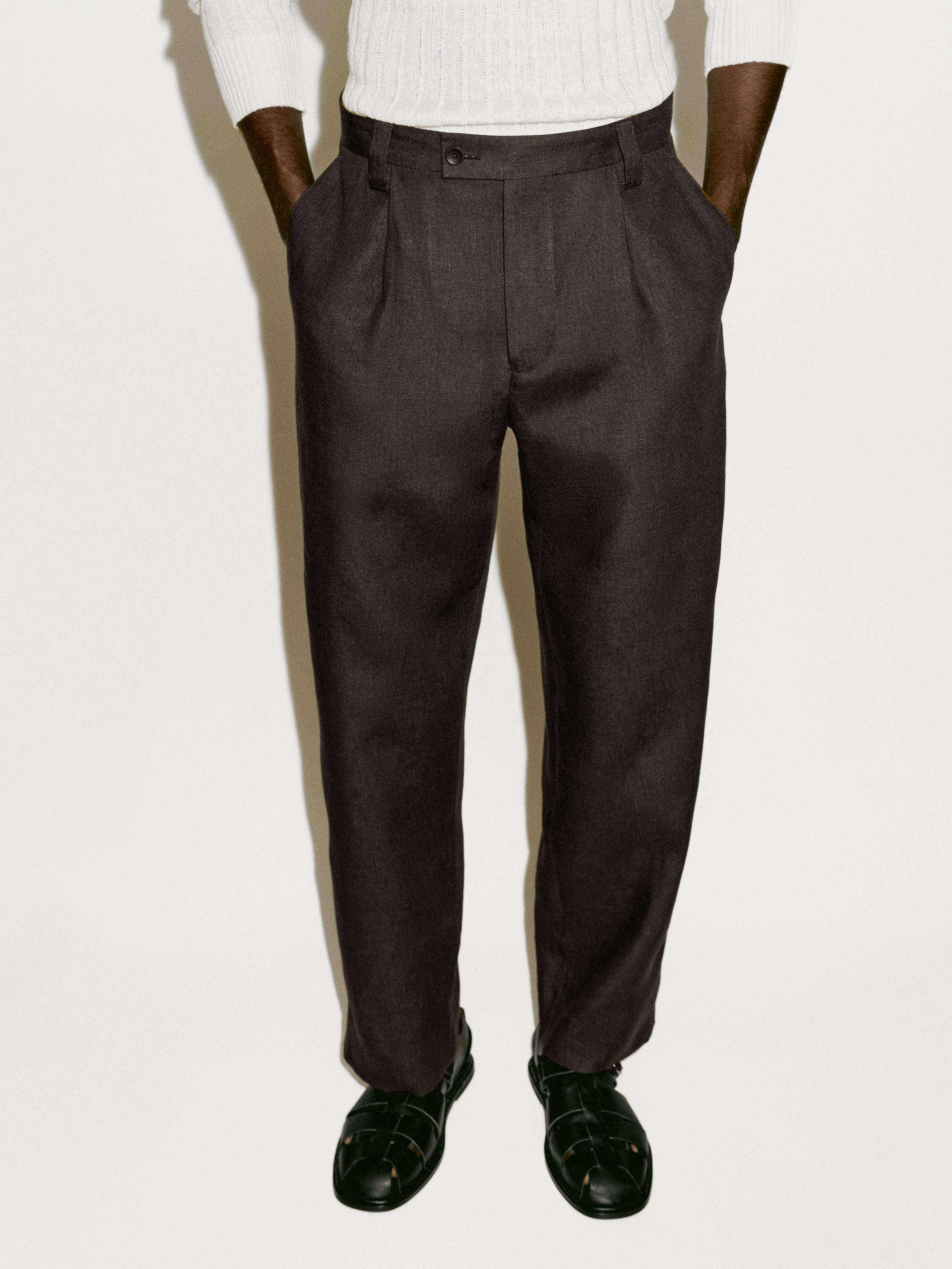 Pantaloni in twill con pince 100% lino - Limited Edition
