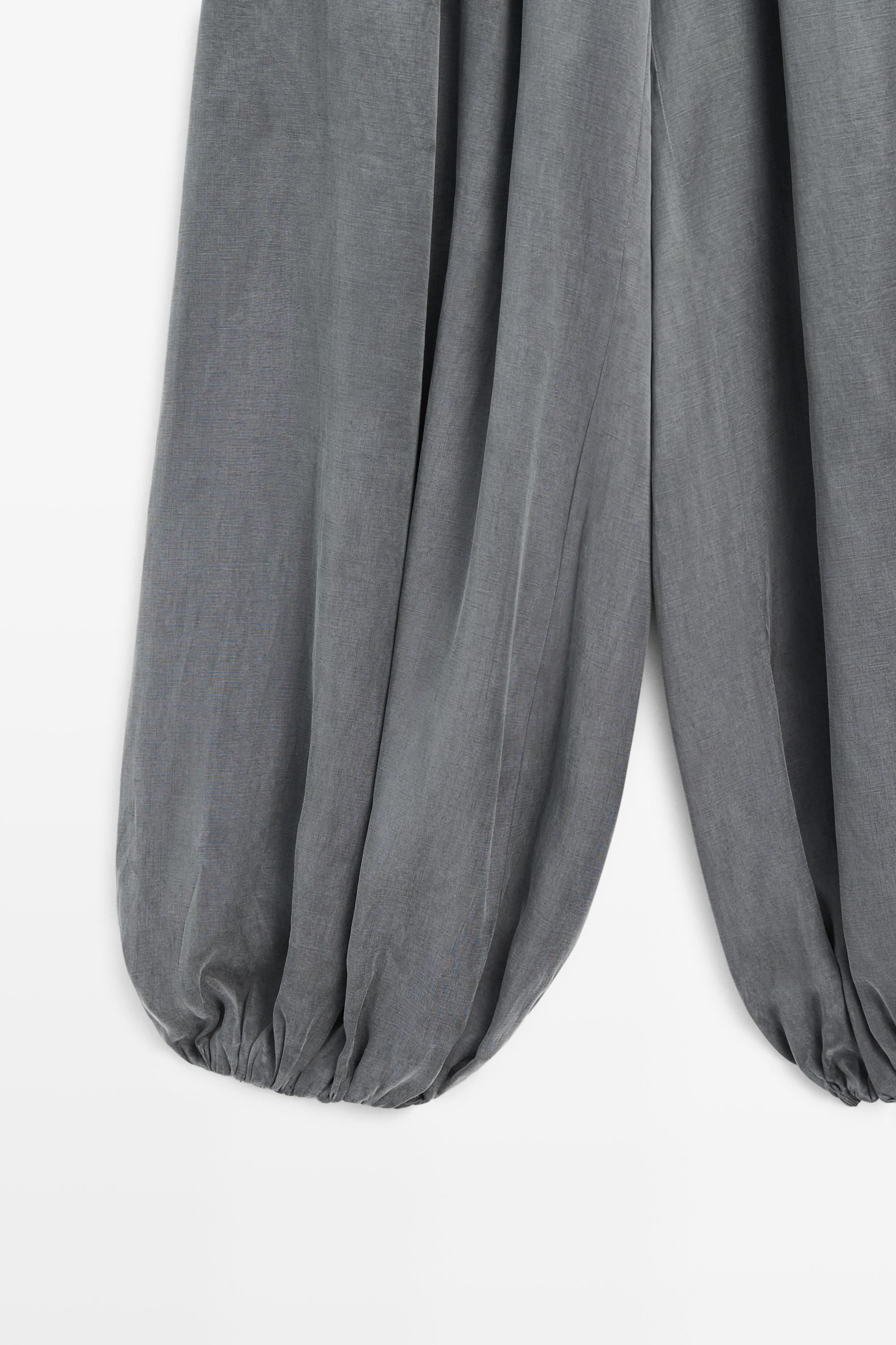 Pleated balloon fit linen blend trousers — GREY BLUE
