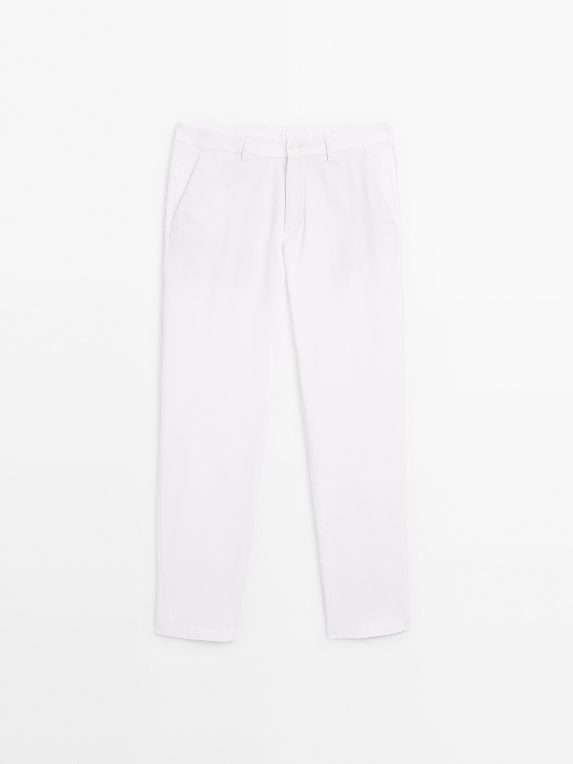 Cotton blend slim fit trousers