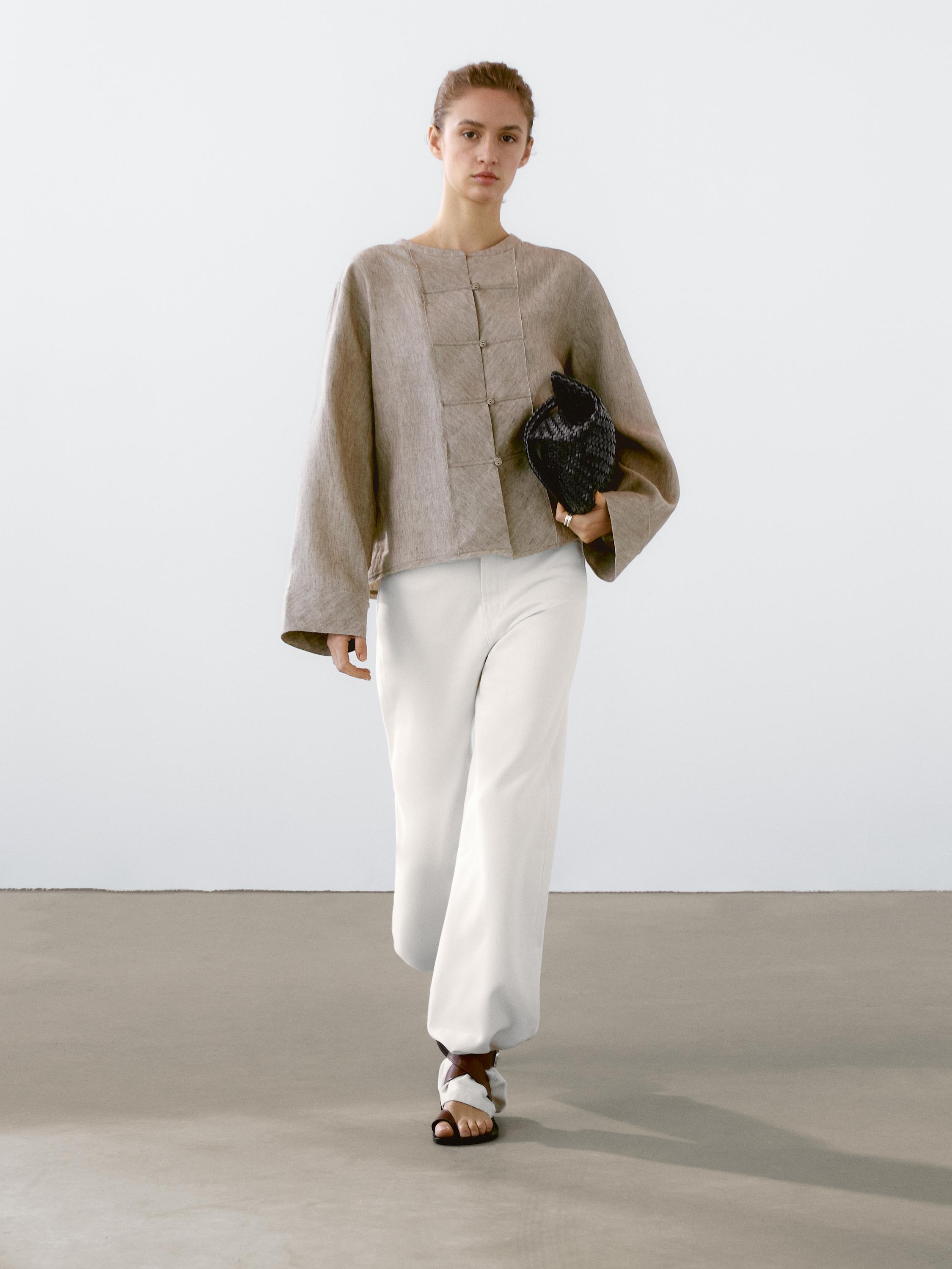 Massimo Shirt - White and Navy Pinstripe Linen