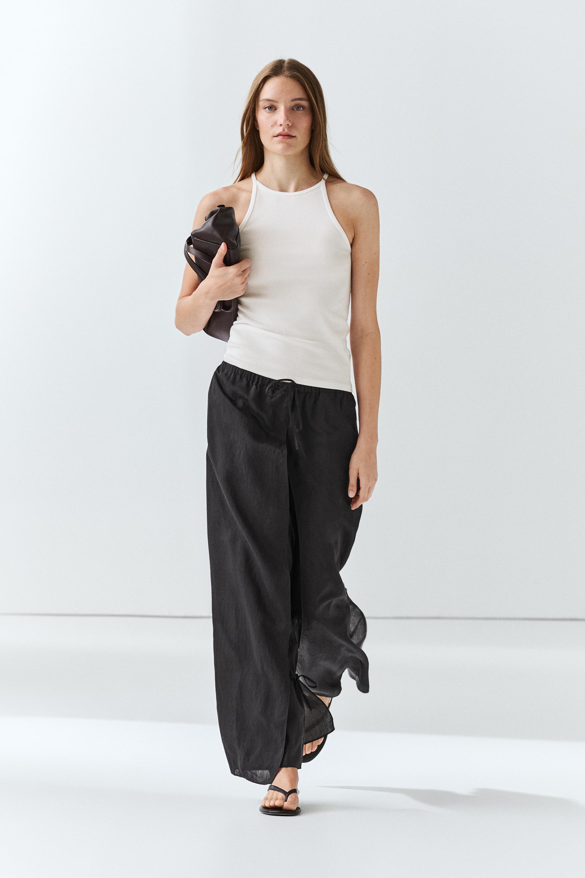Double-layer pants with tie detail — BLACK