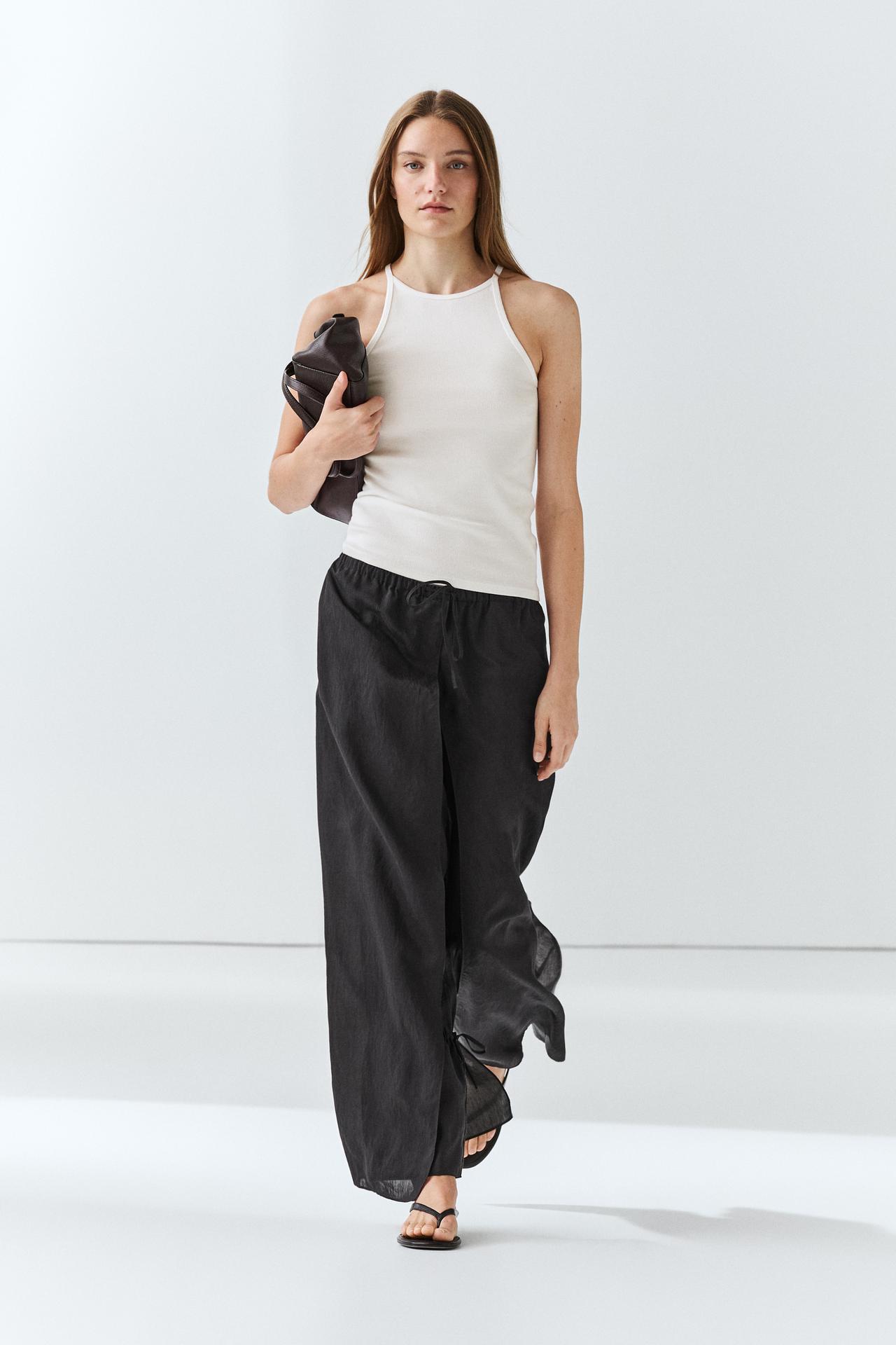 Double-layer pants with tie detail — BLACK