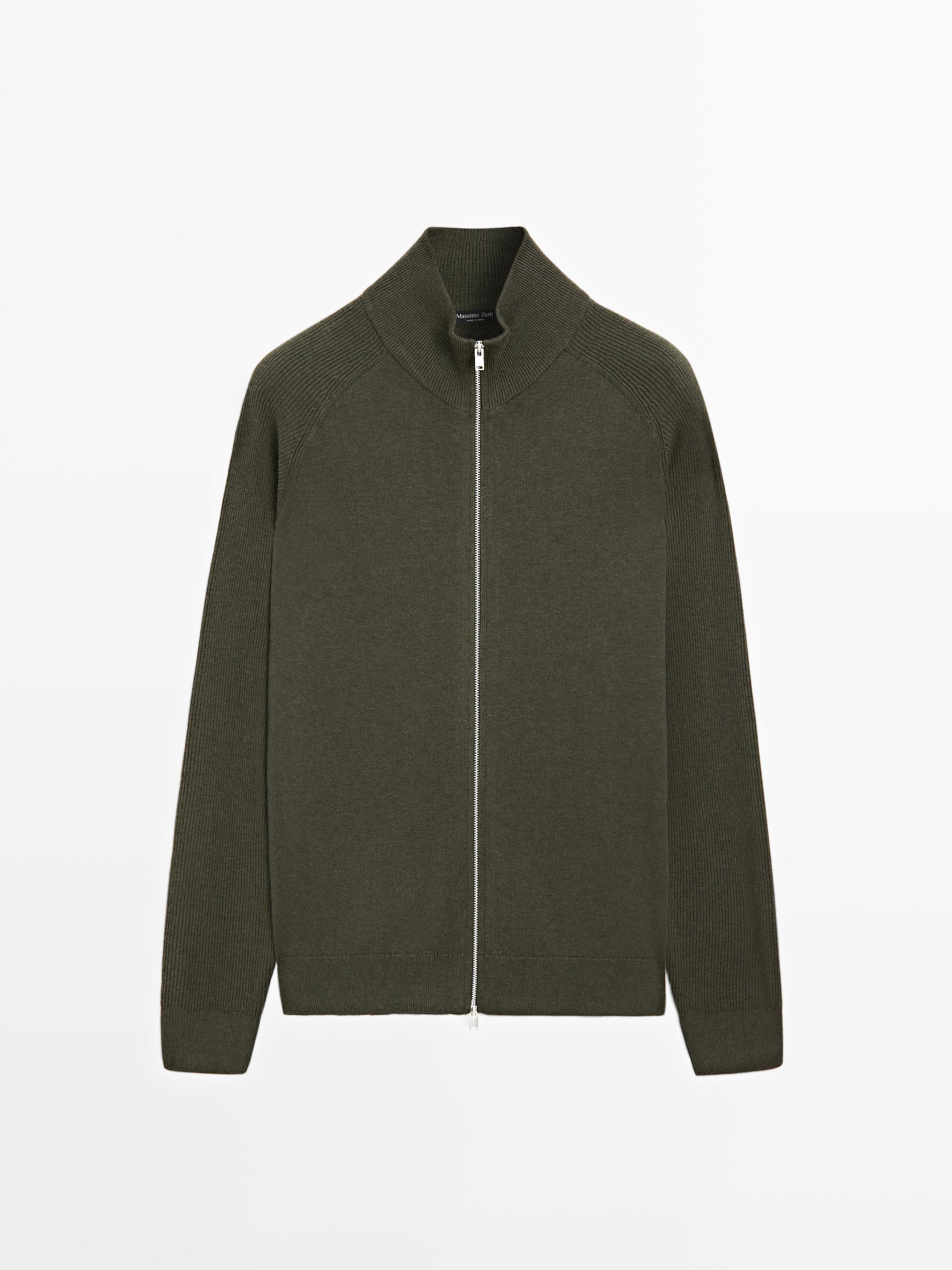 插肩袖針織棉質混紡開襟衫