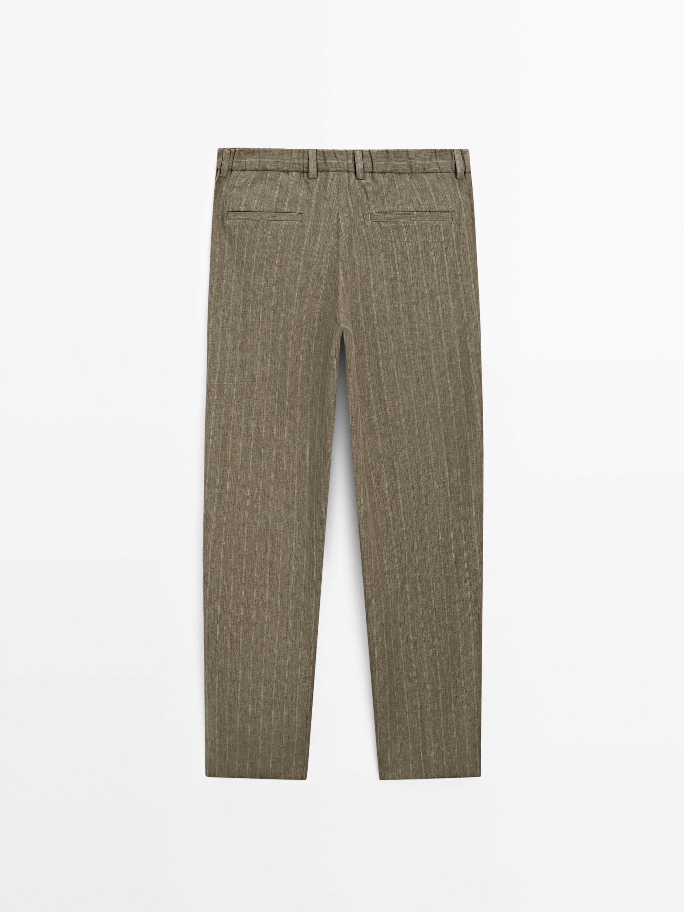 Striped linen trousers — GREEN