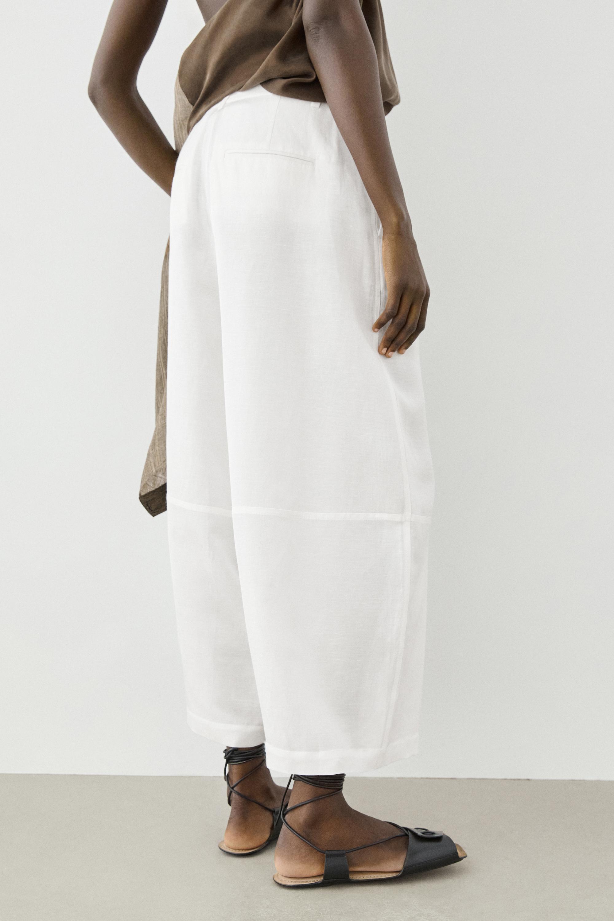 Flowing linen blend pants with seams — WHITE