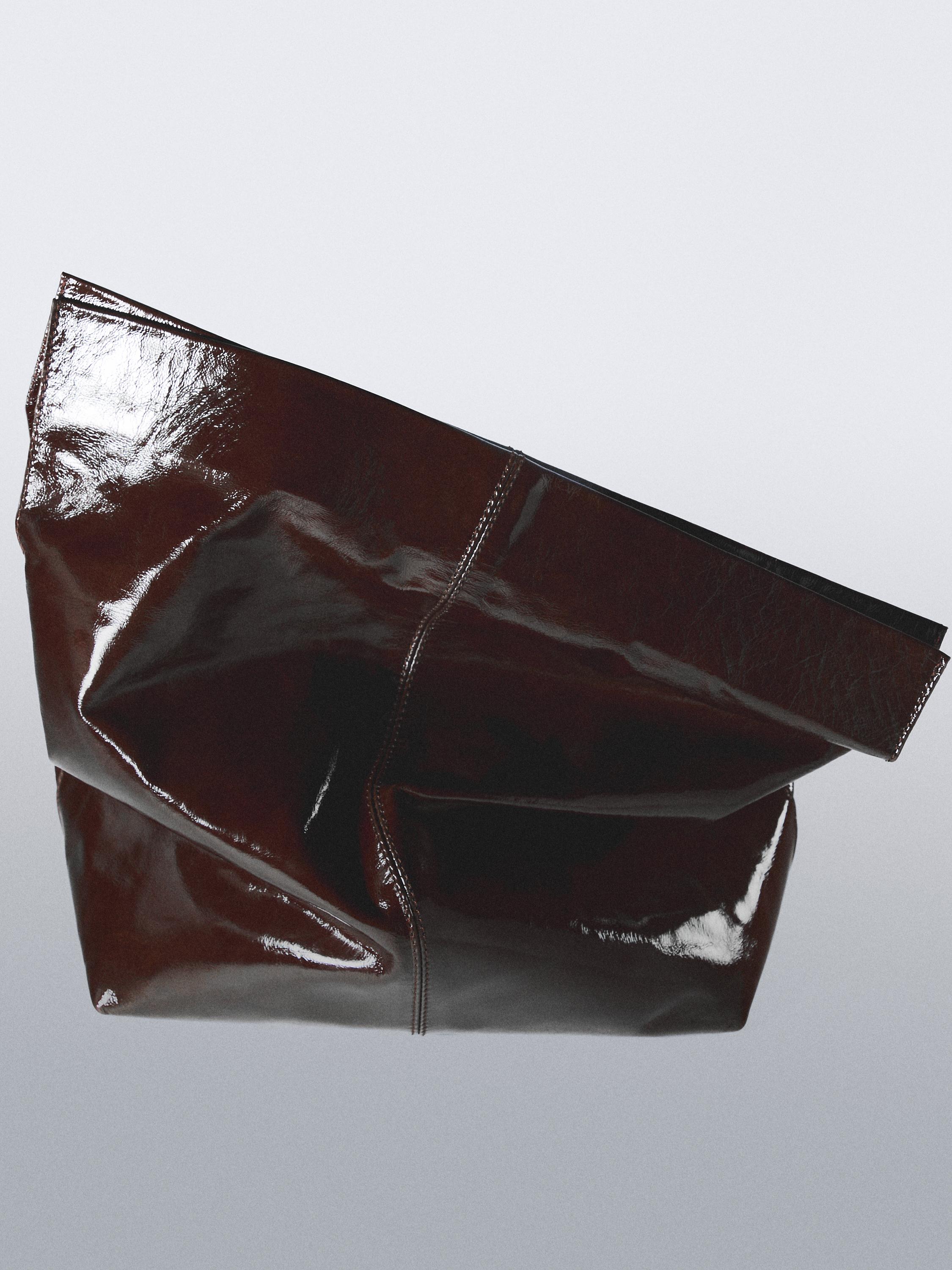 Crackled nappa leather flap bag — BROWN MARL