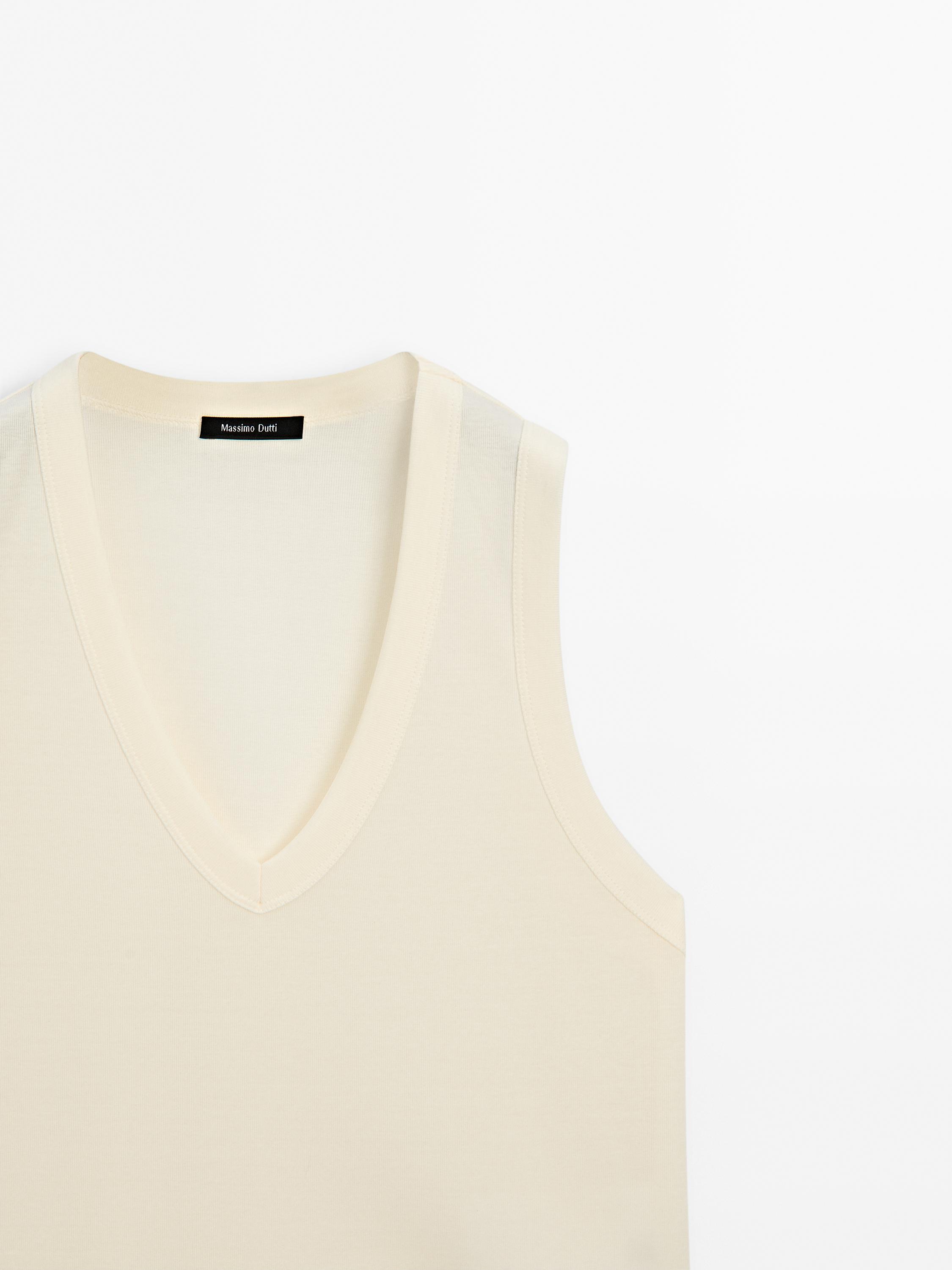 Mercerised cotton V-neck T-shirt