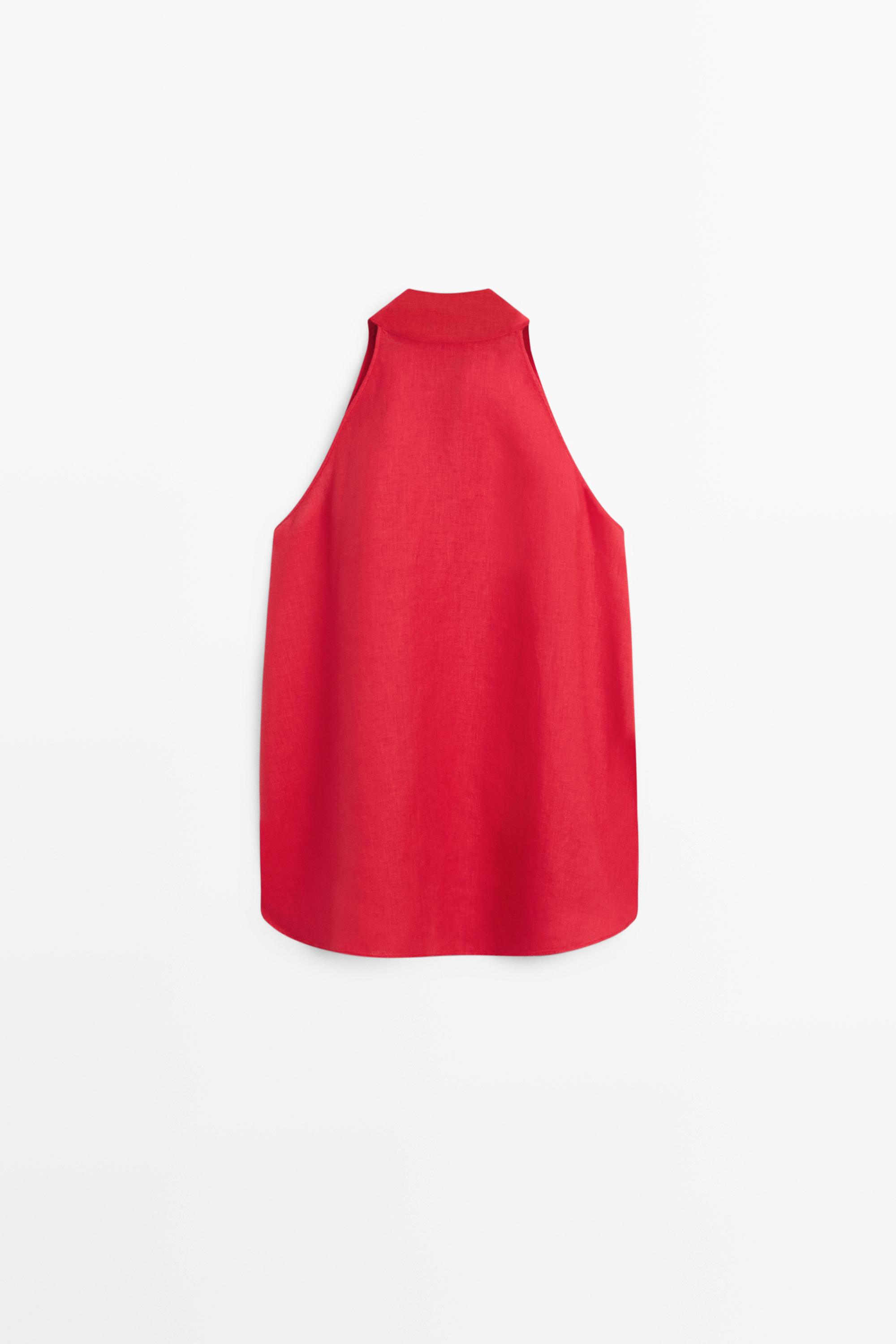 100% linen flowing halter top — RED