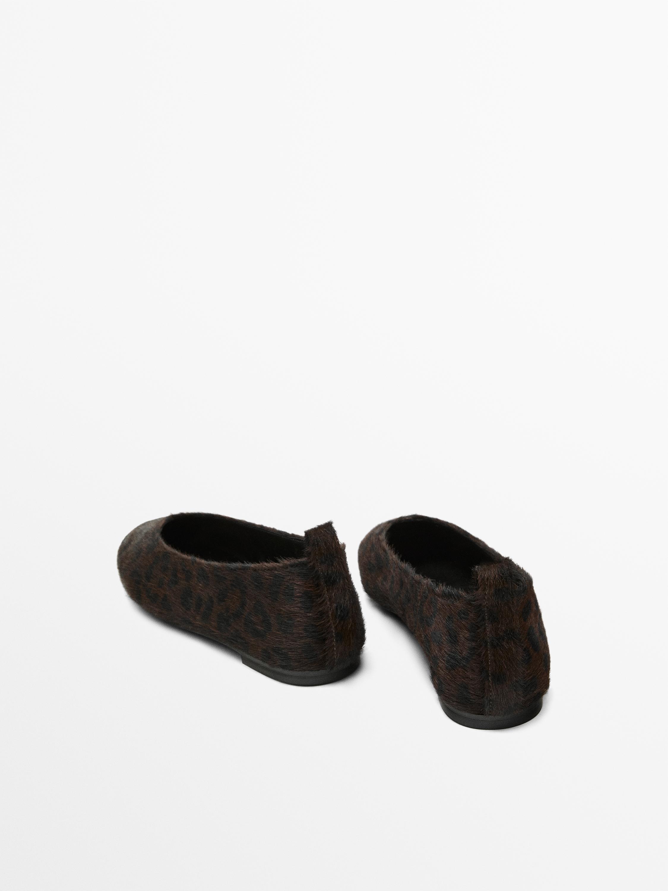 Printed faux fur ballet flats
