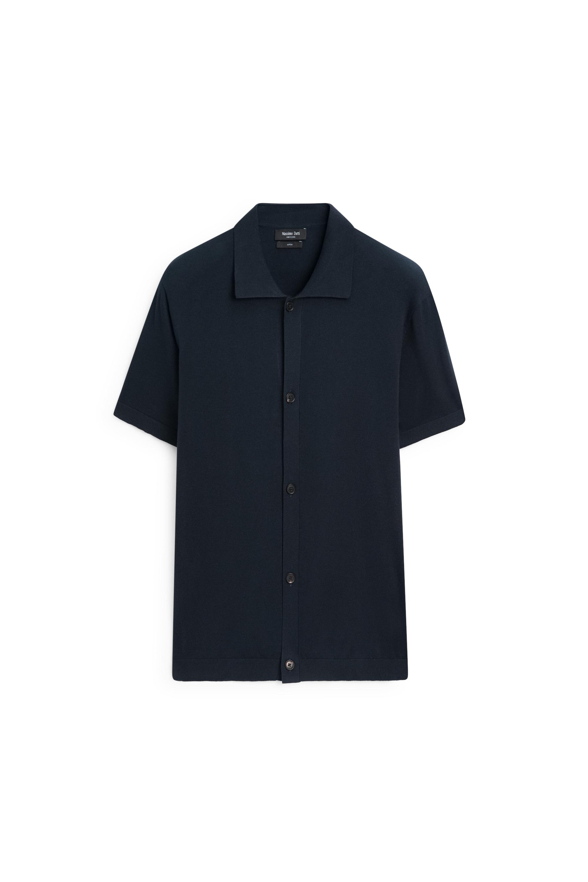 Short sleeve button-up knit cardigan — NAVY BLUE