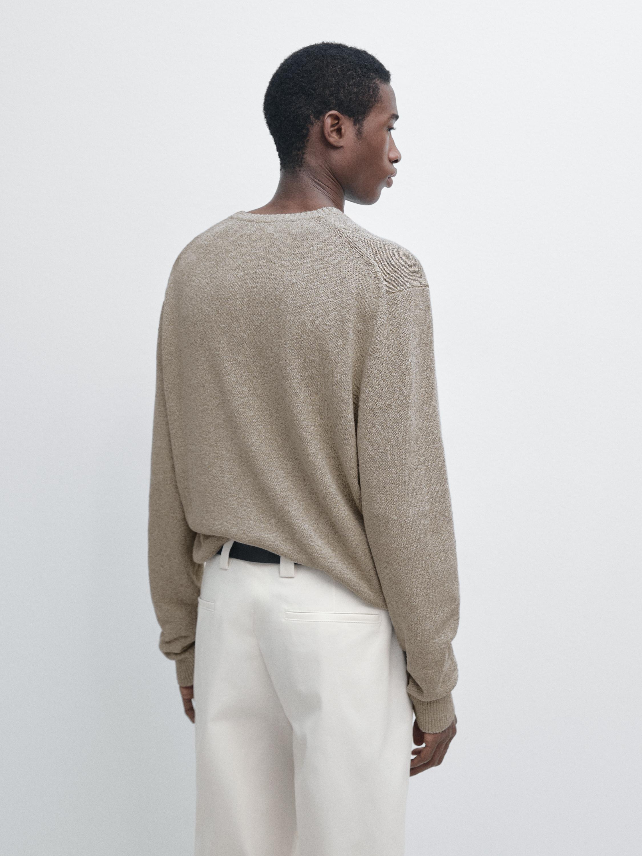 Cotton and linen mouliné knit sweater — BEIGE MARL