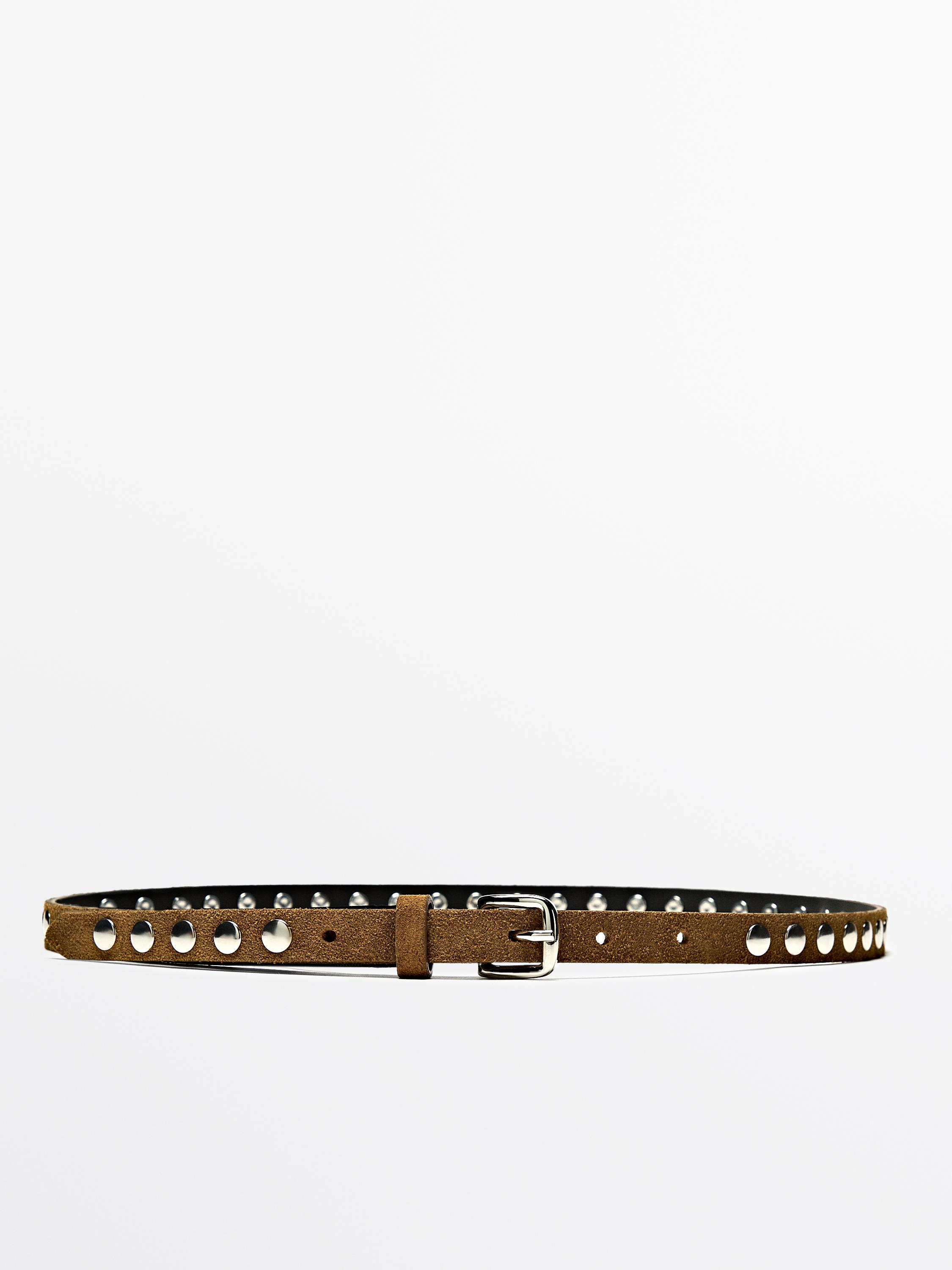 Thin leather belt with studs