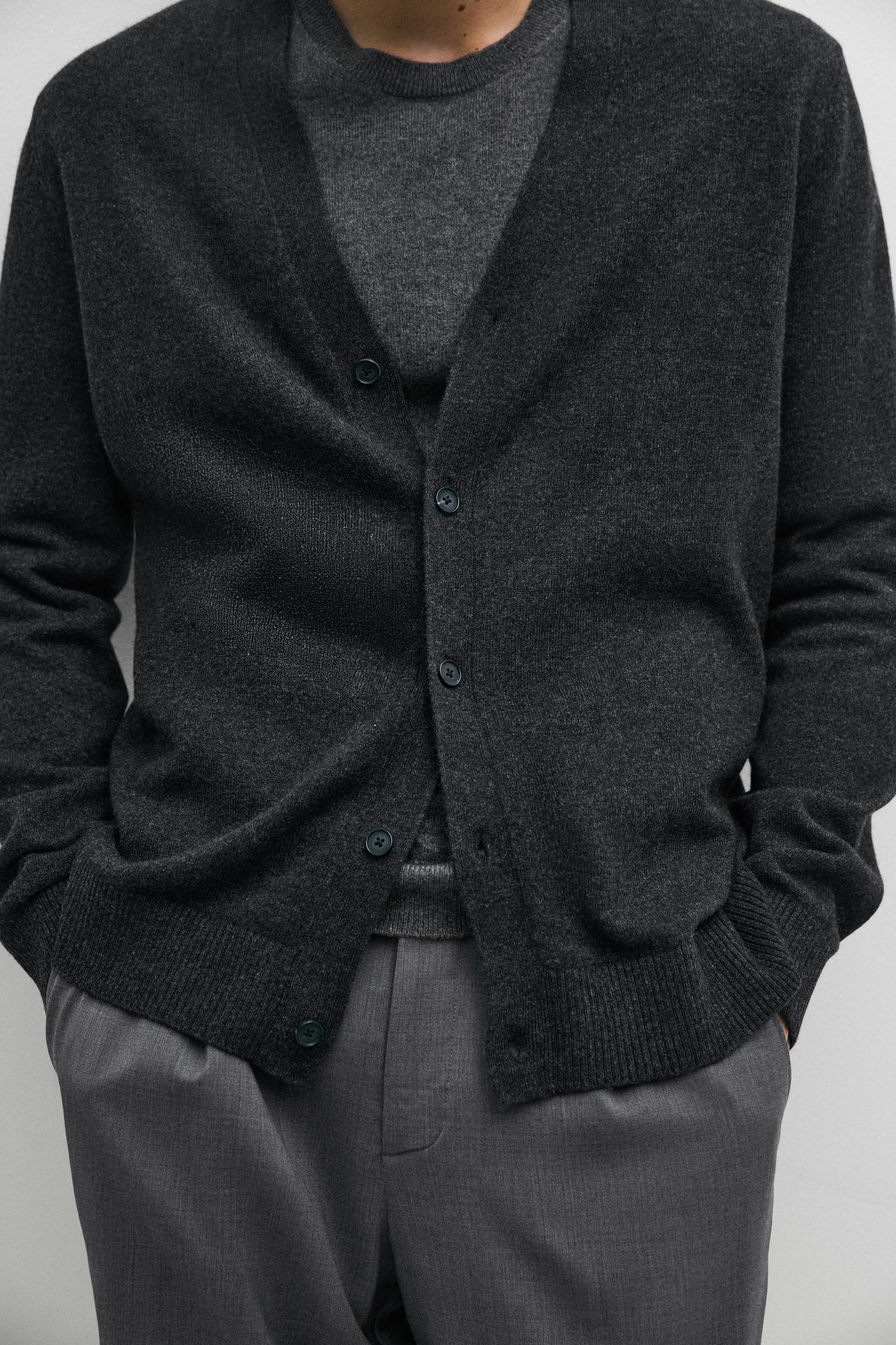 100% cashmere button-up knit cardigan — CHARCOAL