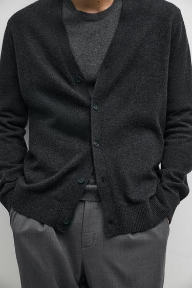 100% cashmere button-up knit cardigan — CHARCOAL 8