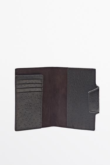 Textured leather passport holder — BROWN 3