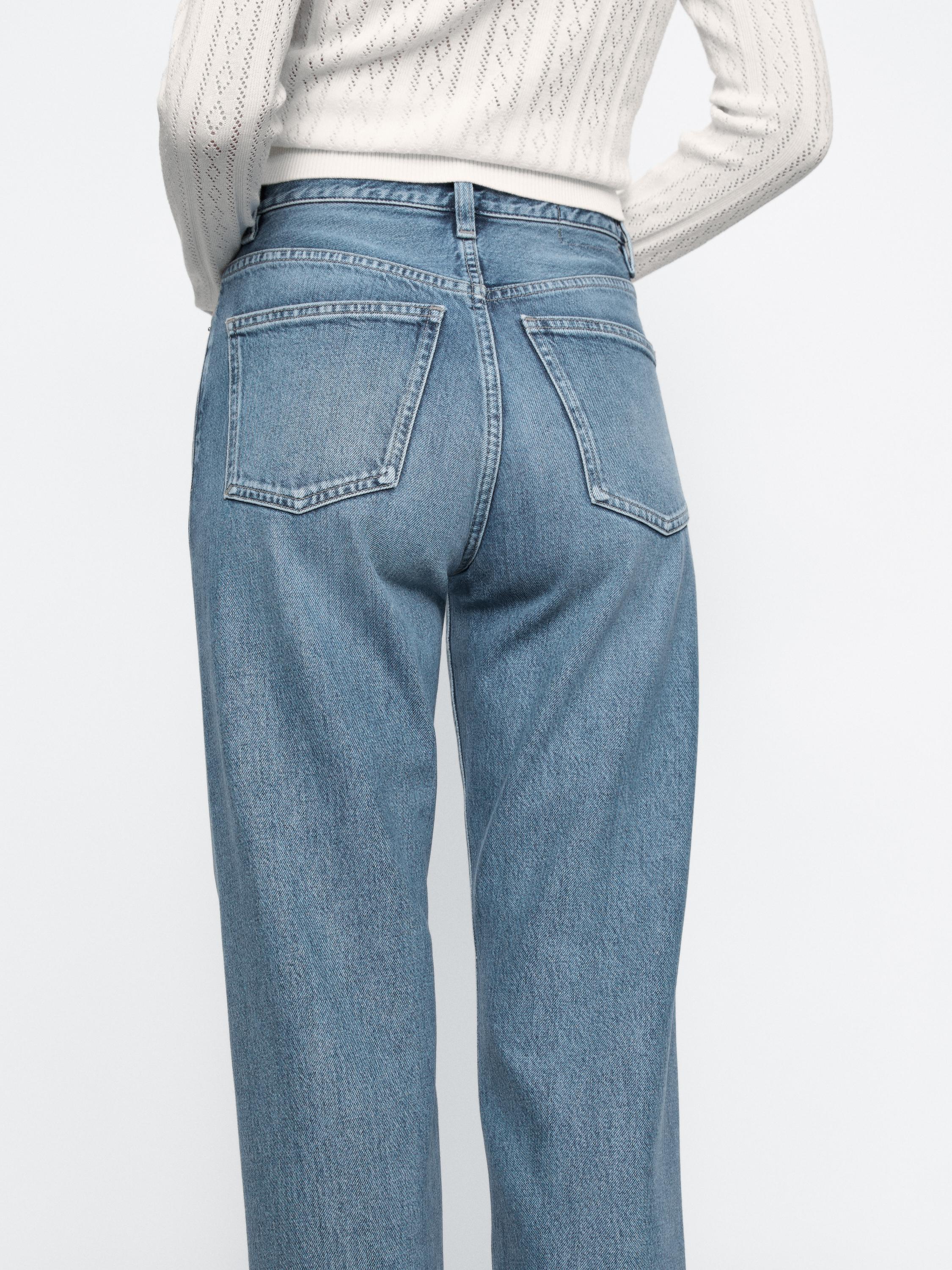 Cotton blend high-waist straight-leg jeans