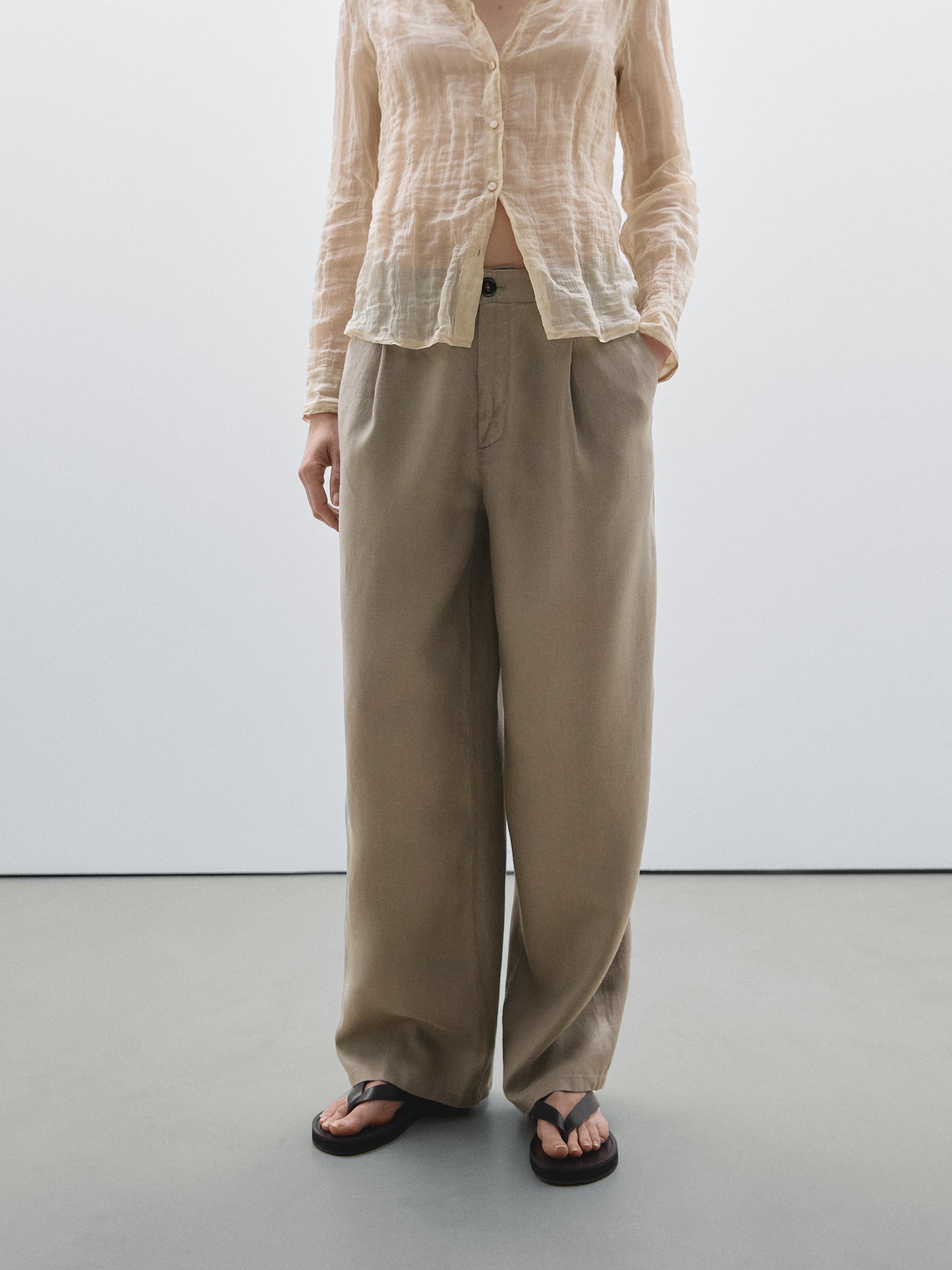 Pantalon taille mi-haute wide lin