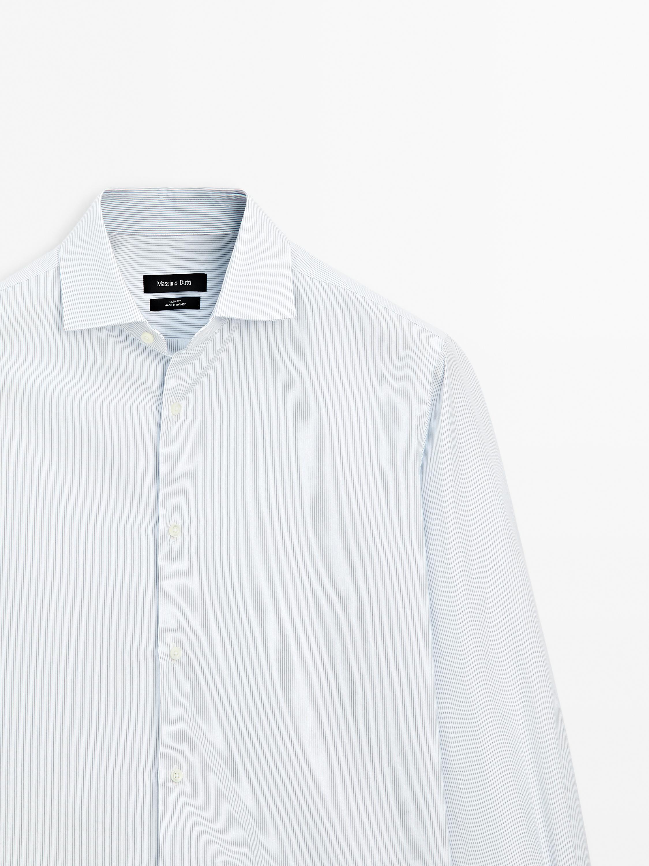 Slim fit micro-striped 100% cotton shirt