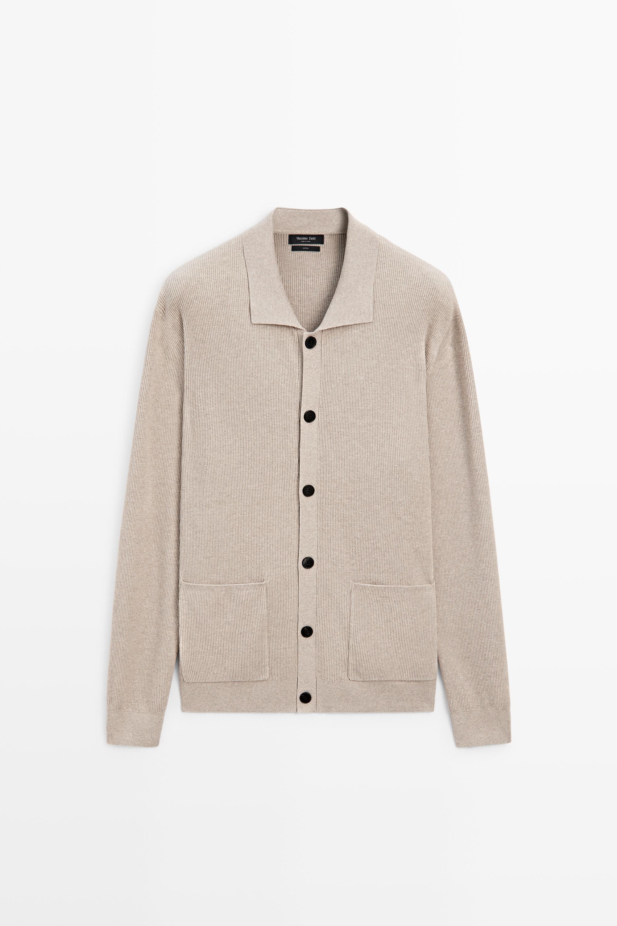 100% cotton knit pocket cardigan — BEIGE