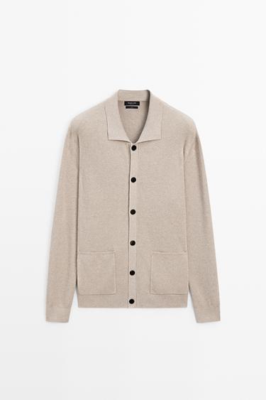 100% cotton knit pocket cardigan — BEIGE 2