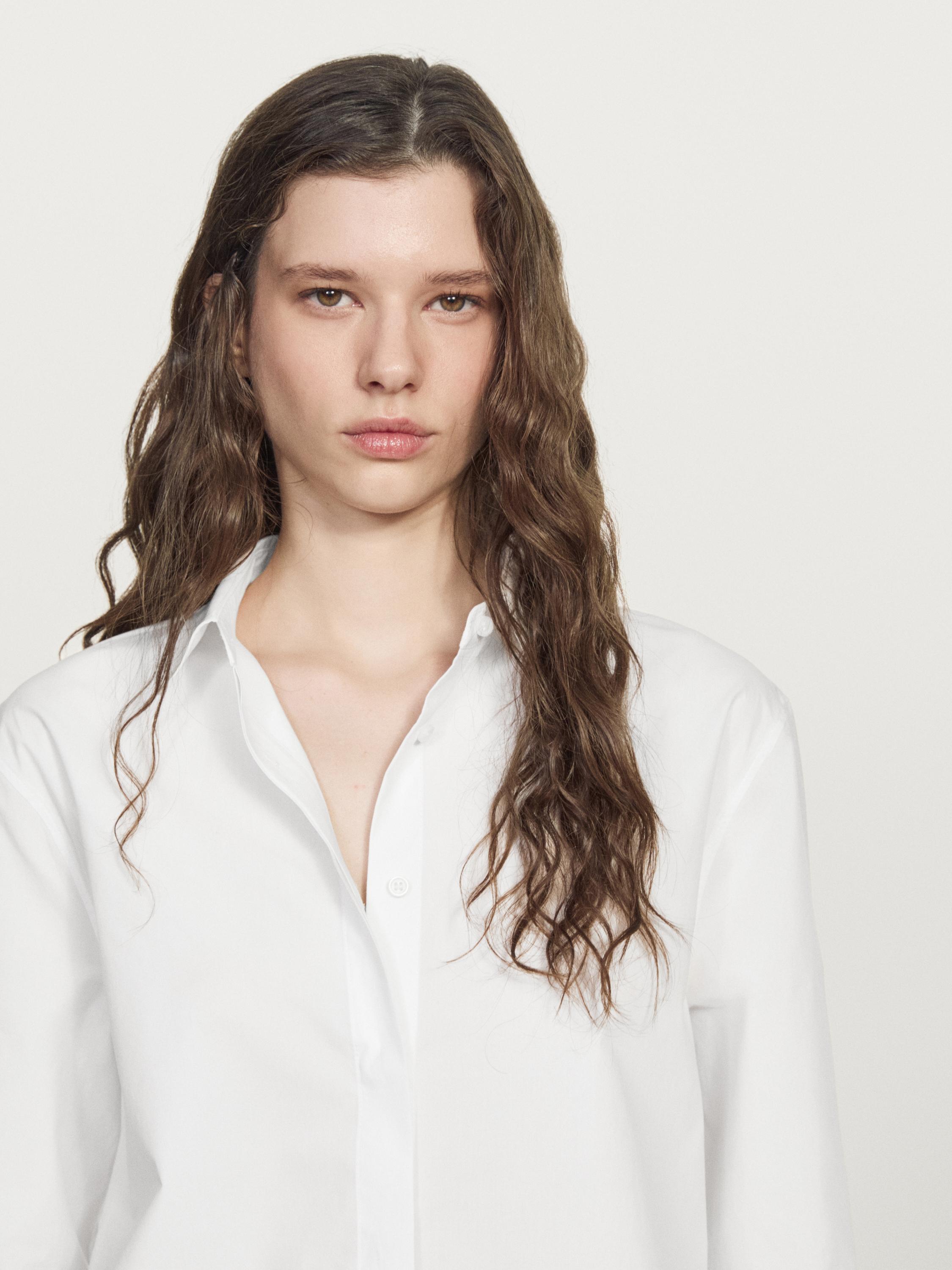 Poplin shirt with hidden buttons — WHITE