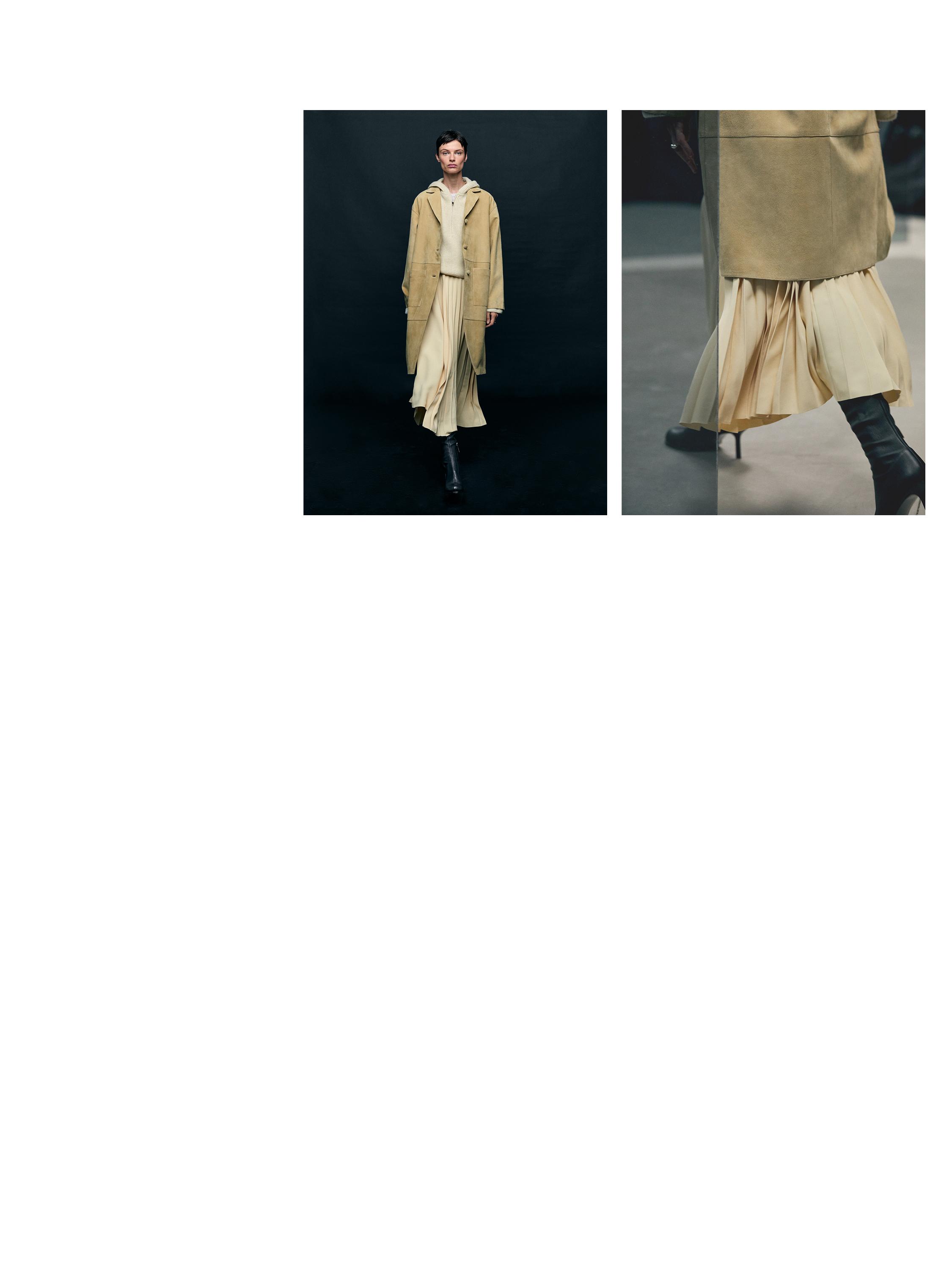 Manteau long en cuir finition daim