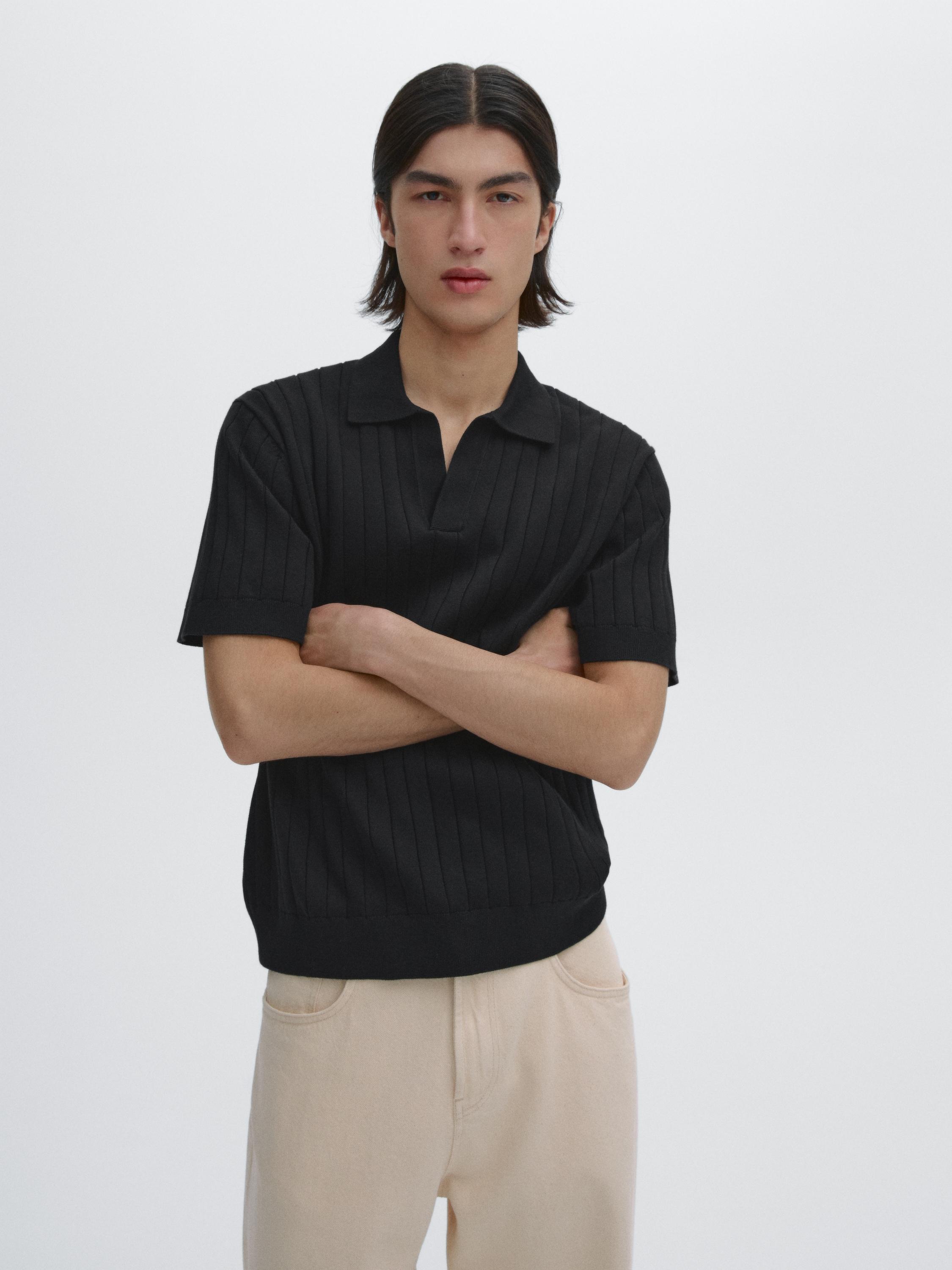 V-neck cotton polo sweater with trims