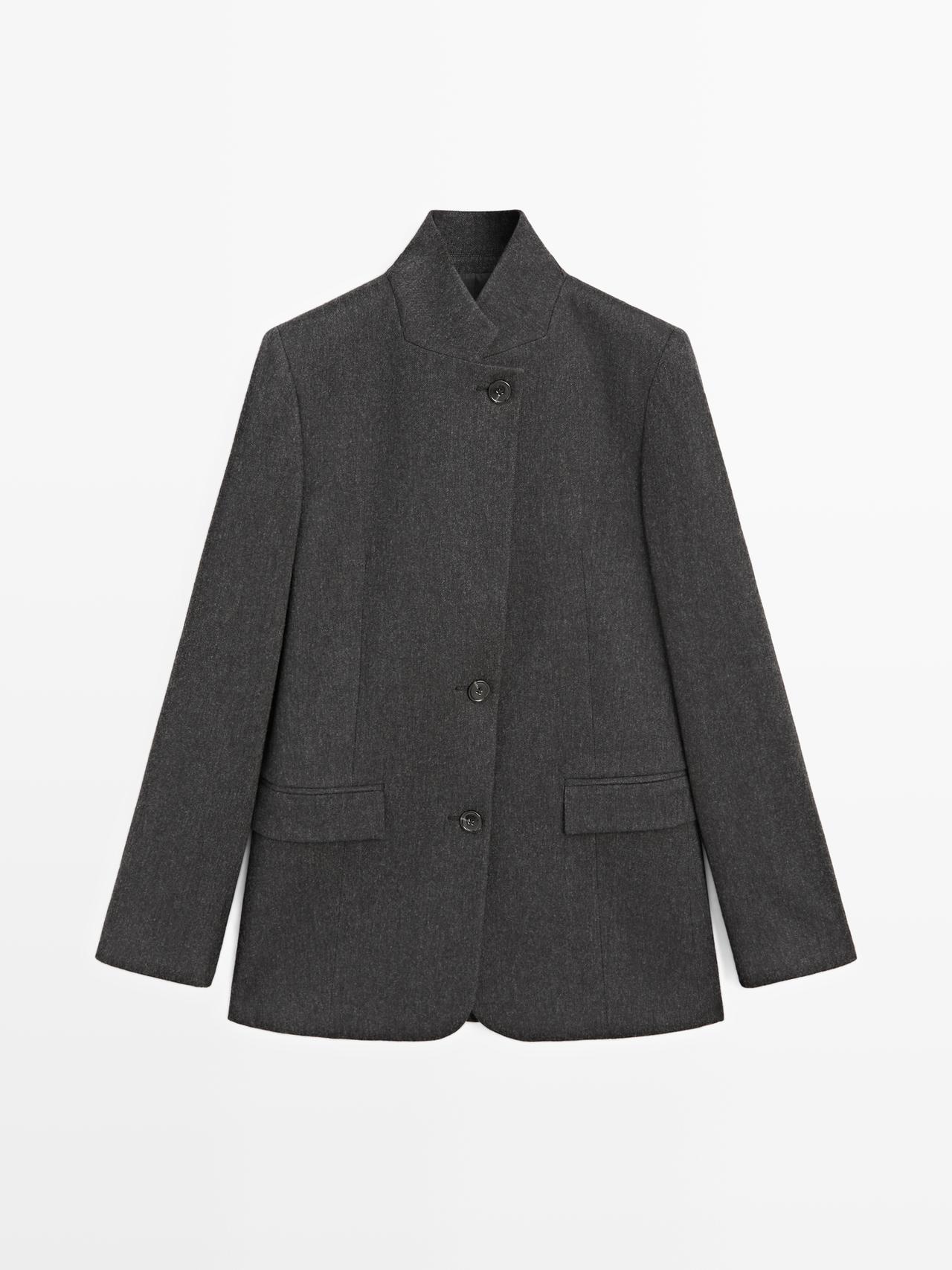 Massimo Dutti - Dame - Blazer I Uldblanding Med Tre Knapper - Grå - 42