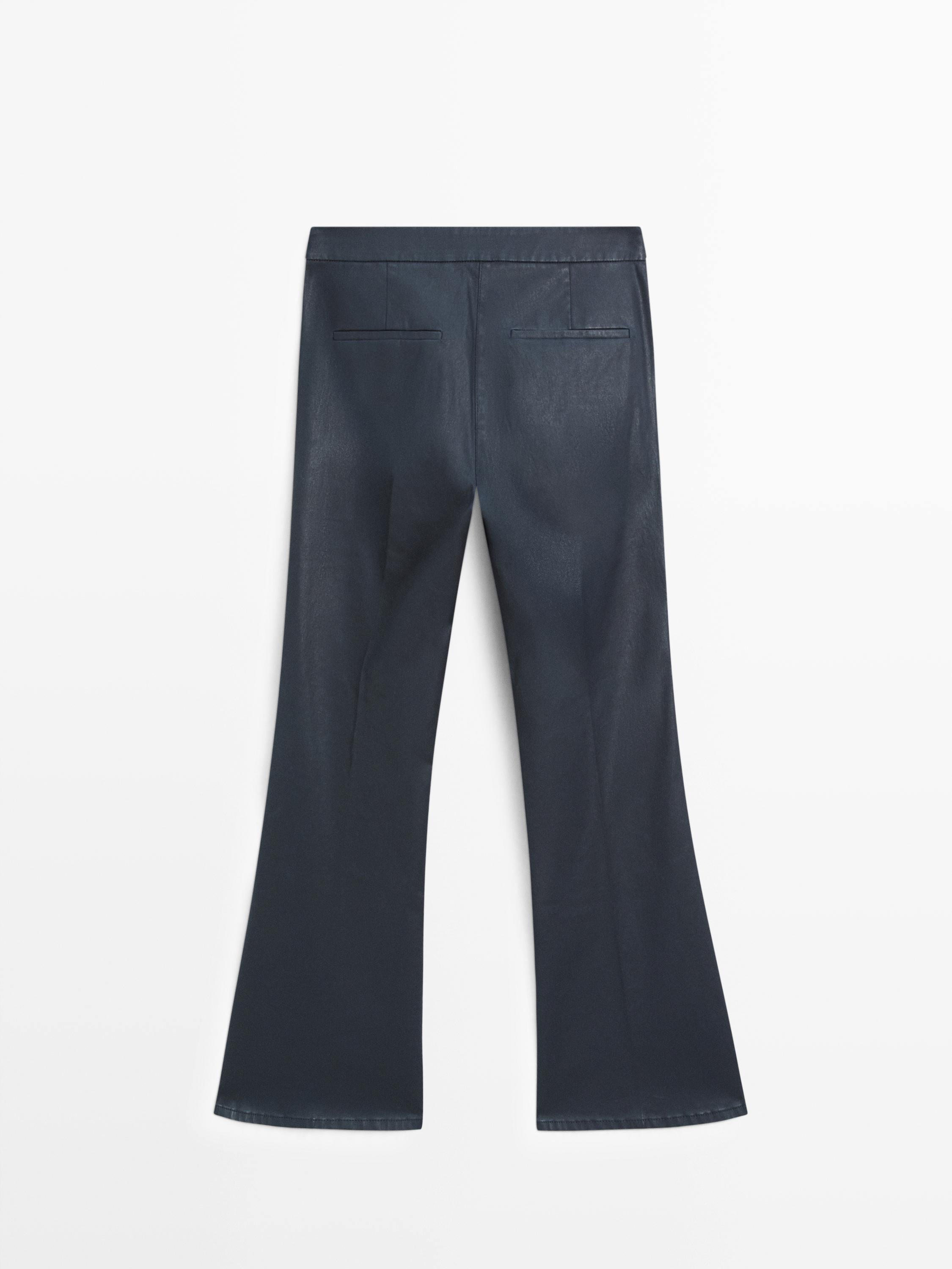 Waxed flare fit trousers — NAVY BLUE